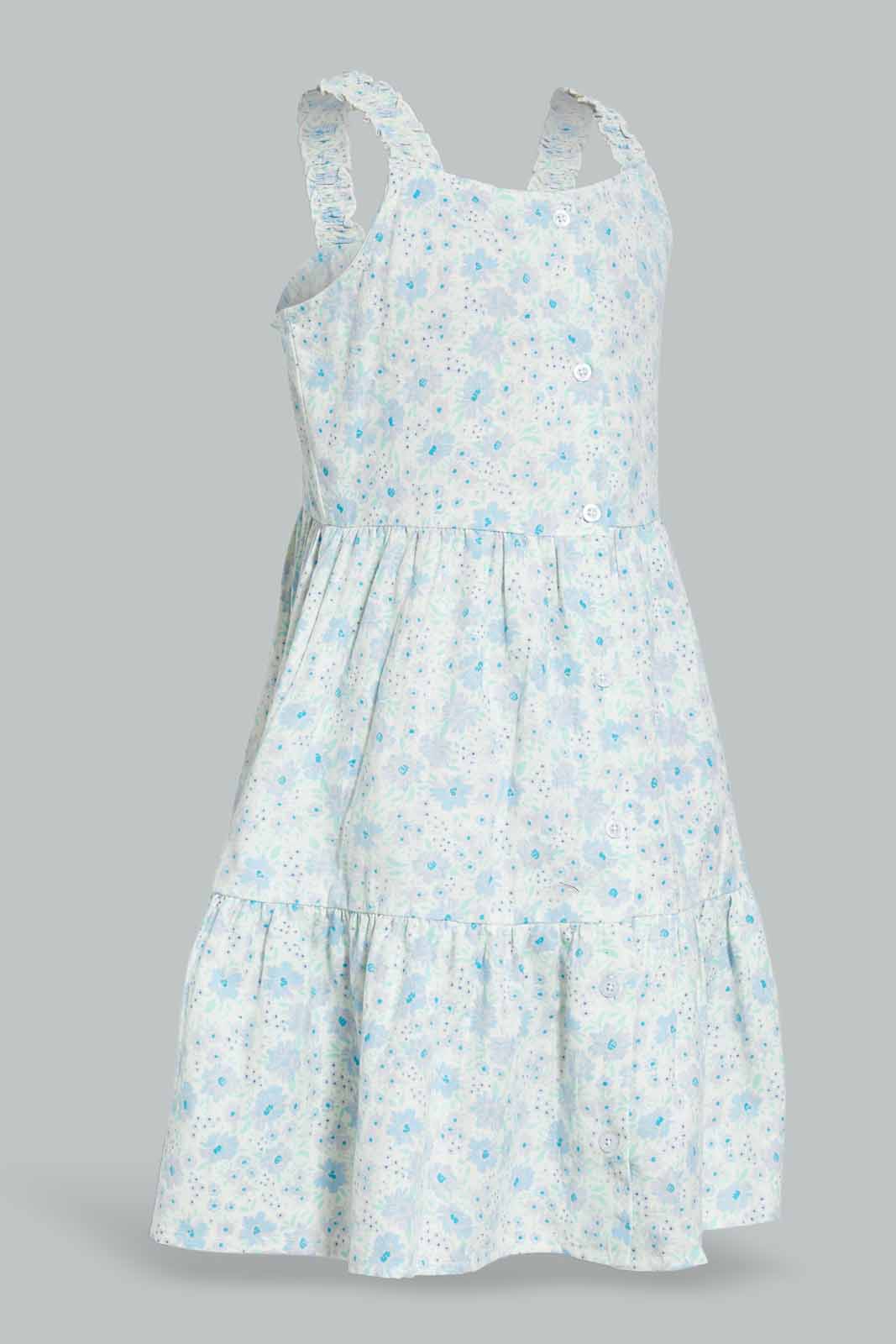 Redtag-Blue-Floral-Linen-Button-Front-Dress-Category:Dresses,-Colour:Assorted,-Deals:New-In,-Filter:Senior-Girls-(8-to-14-Yrs),-GSR-Dresses,-New-In-GSR-APL,-Non-Sale,-Section:Girls-(0-to-14Yrs),-W22A-Senior-Girls-9 to 14 Years