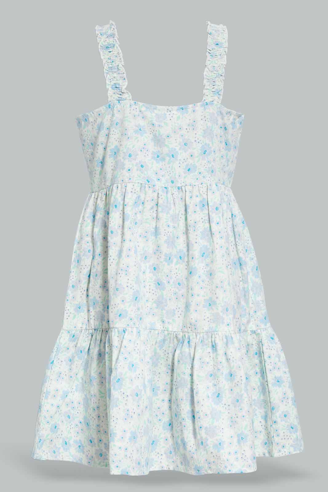 Redtag-Blue-Floral-Linen-Button-Front-Dress-Category:Dresses,-Colour:Assorted,-Deals:New-In,-Filter:Senior-Girls-(8-to-14-Yrs),-GSR-Dresses,-New-In-GSR-APL,-Non-Sale,-Section:Girls-(0-to-14Yrs),-W22A-Senior-Girls-9 to 14 Years