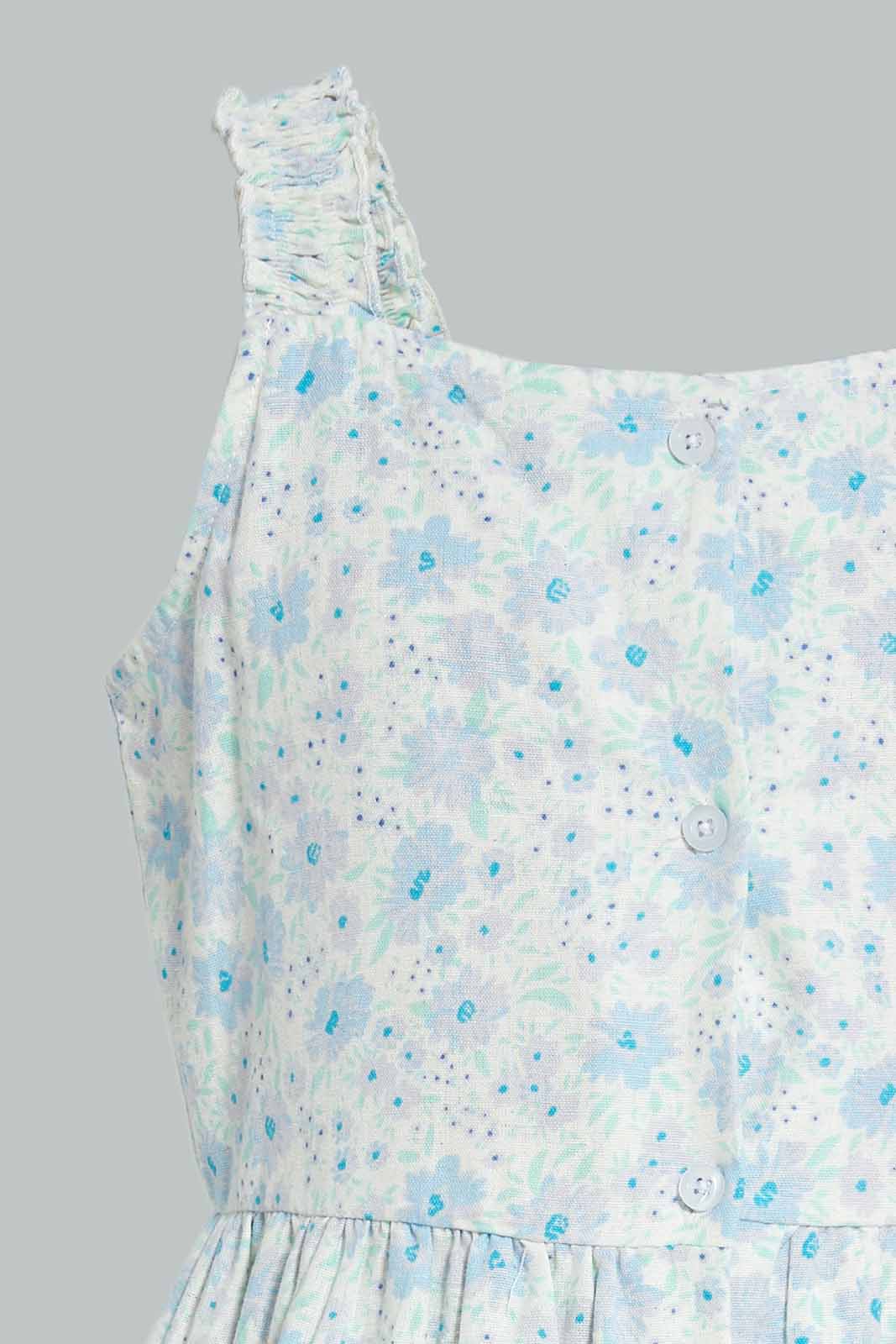 Redtag-Blue-Floral-Linen-Button-Front-Dress-Category:Dresses,-Colour:Assorted,-Deals:New-In,-Filter:Senior-Girls-(8-to-14-Yrs),-GSR-Dresses,-New-In-GSR-APL,-Non-Sale,-Section:Girls-(0-to-14Yrs),-W22A-Senior-Girls-9 to 14 Years