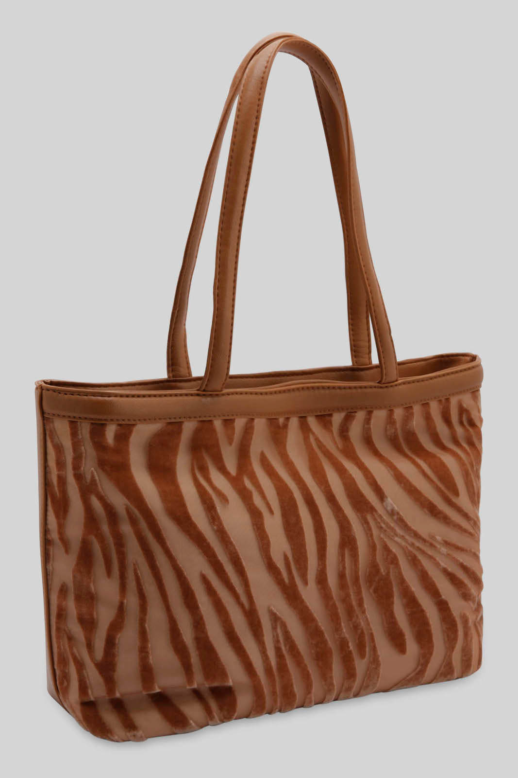 Redtag-Tan-And-White-Velvet-Tote-Bag-Category:Bags,-Colour:Assorted,-Filter:Women's-Accessories,-New-In,-New-In-Women-ACC,-Non-Sale,-Section:Women,-W22B,-Women-Bags-Women-