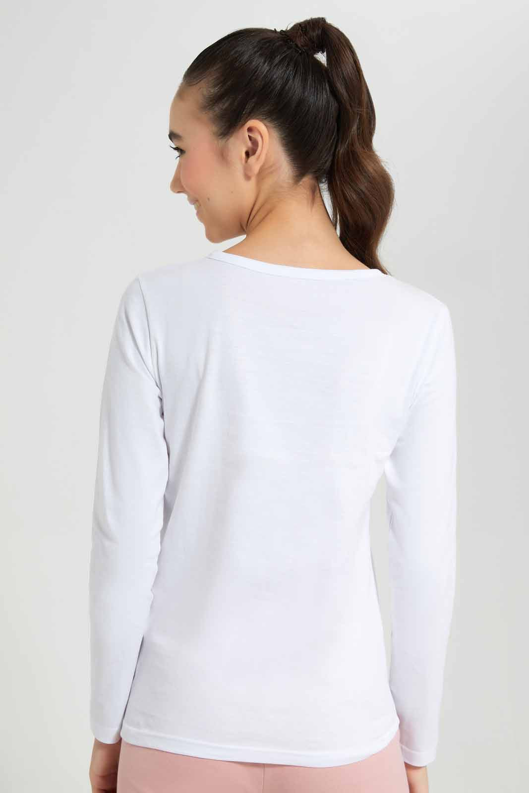 Redtag-White-L/s-Front-Half-Placket-Top-Category:T-Shirts,-Colour:White,-Deals:New-In,-Filter:Senior-Girls-(8-to-14-Yrs),-GSR-T-Shirts,-New-In-GSR-APL,-Non-Sale,-Section:Girls-(0-to-14Yrs),-TBL,-W22A-Senior-Girls-9 to 14 Years