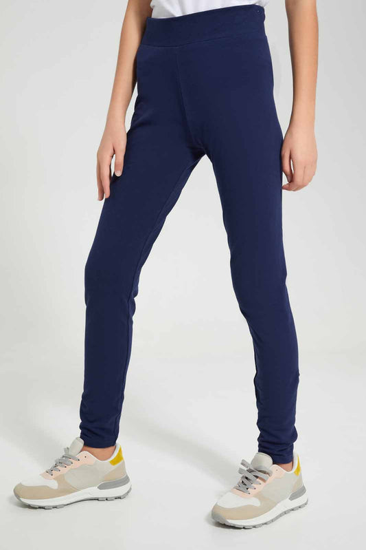 Redtag-Navy-Pique-Leggings-Category:Leggings,-Colour:Navy,-Deals:New-In,-Filter:Senior-Girls-(8-to-14-Yrs),-GSR-Leggings,-New-In-GSR-APL,-Non-Sale,-Section:Girls-(0-to-14Yrs),-TBL,-W22A-Senior-Girls-9 to 14 Years