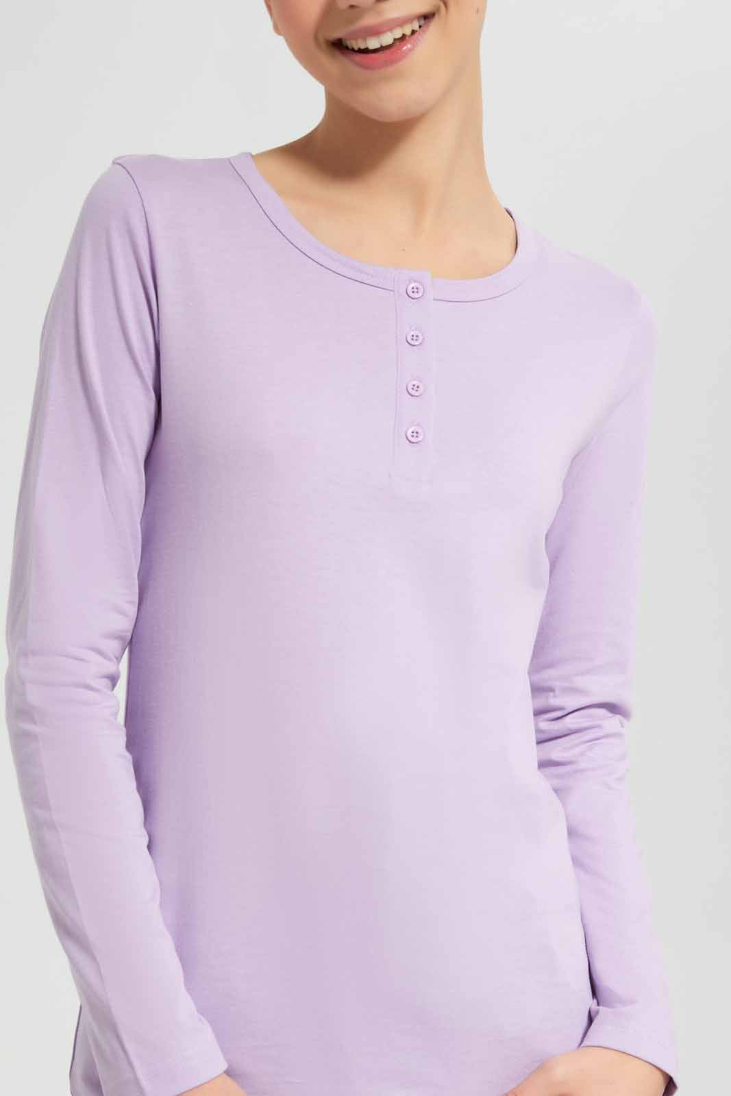 Redtag-Purple-L/s-Front-Half-Placket-Top-Category:T-Shirts,-Colour:Purple,-Deals:New-In,-Filter:Senior-Girls-(8-to-14-Yrs),-GSR-T-Shirts,-New-In-GSR-APL,-Non-Sale,-Section:Girls-(0-to-14Yrs),-TBL,-W22A-Senior-Girls-9 to 14 Years