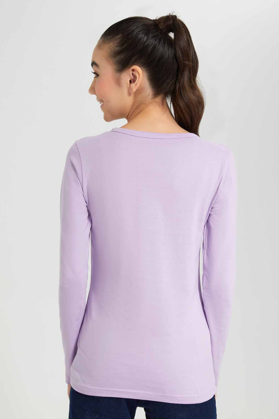 Redtag-Purple-L/s-Front-Half-Placket-Top-Category:T-Shirts,-Colour:Purple,-Deals:New-In,-Filter:Senior-Girls-(8-to-14-Yrs),-GSR-T-Shirts,-New-In-GSR-APL,-Non-Sale,-Section:Girls-(0-to-14Yrs),-TBL,-W22A-Senior-Girls-9 to 14 Years