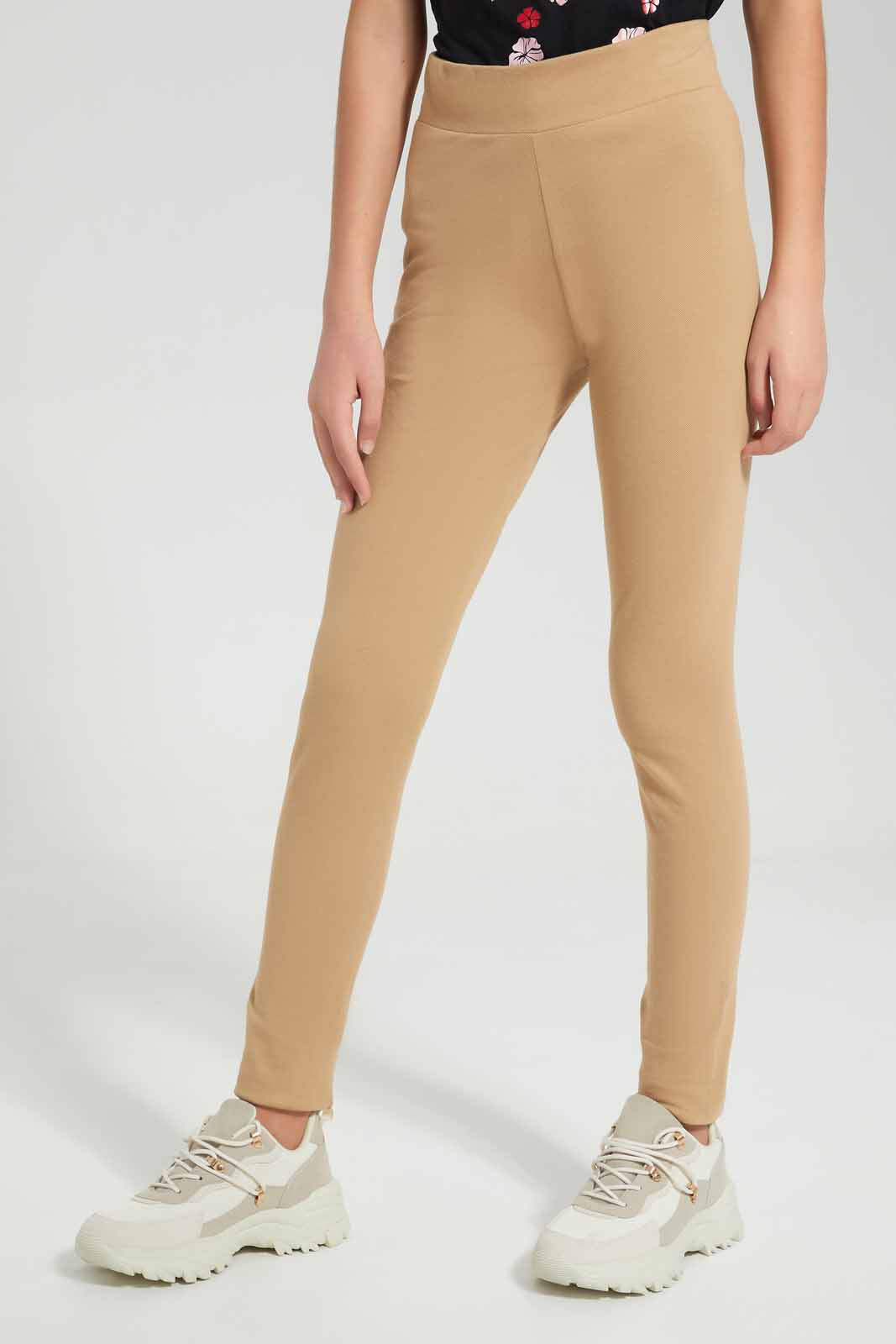 Redtag-Beige-Pique-Leggings-Category:Leggings,-Colour:Beige,-Deals:New-In,-Filter:Senior-Girls-(8-to-14-Yrs),-GSR-Leggings,-New-In-GSR-APL,-Non-Sale,-Section:Girls-(0-to-14Yrs),-TBL,-W22A-Senior-Girls-9 to 14 Years