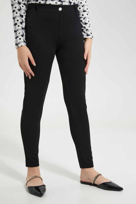 Redtag-Black-Knitted-Skinny-Category:Trousers,-Colour:Black,-Deals:New-In,-Filter:Senior-Girls-(8-to-14-Yrs),-GSR-Trousers,-New-In-GSR-APL,-Non-Sale,-Section:Girls-(0-to-14Yrs),-TBL,-W22A-Senior-Girls-9 to 14 Years