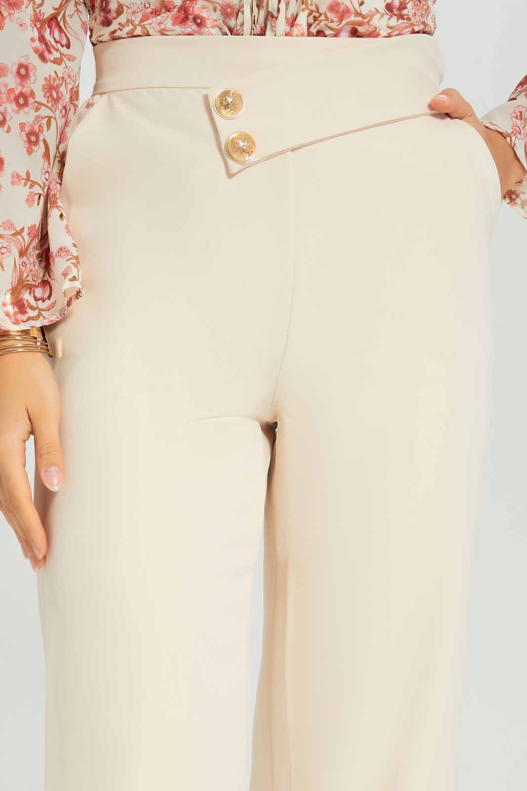 Redtag-Beige-Waistband-Button-Detail-Wide-Leg-Trouser-Category:Trousers,-Colour:Beige,-Deals:New-In,-Filter:Women's-Clothing,-New-In-Women-APL,-Non-Sale,-Section:Women,-W22A,-Women-Trousers-Women's-