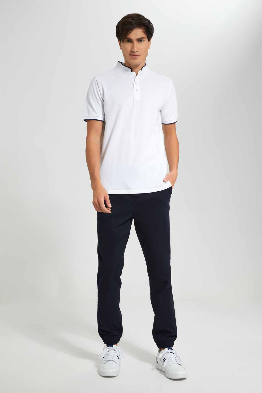 Redtag-White-Standup-Collar-Polo-Shirt-Category:Polo-T-Shirts,-Colour:White,-Deals:New-In,-Filter:Men's-Clothing,-Men-Polo-T-Shirts,-New-In-Men-APL,-Non-Sale,-Section:Men,-TBL,-W22A-Men's-