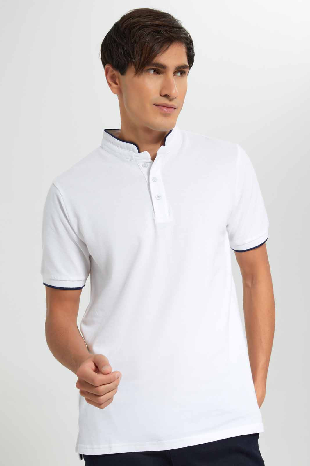 Redtag-White-Standup-Collar-Polo-Shirt-Category:Polo-T-Shirts,-Colour:White,-Deals:New-In,-Filter:Men's-Clothing,-Men-Polo-T-Shirts,-New-In-Men-APL,-Non-Sale,-Section:Men,-TBL,-W22A-Men's-