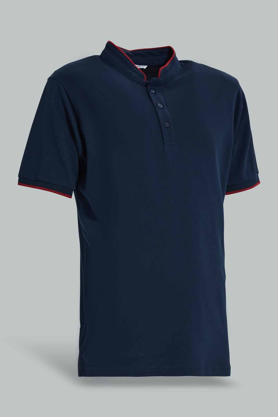 Redtag-Navy-Standup-Collar-Polo-Shirt-Category:Polo-T-Shirts,-Colour:Navy,-Deals:New-In,-Filter:Men's-Clothing,-Men-Polo-T-Shirts,-New-In-Men-APL,-Non-Sale,-Section:Men,-TBL,-W22A-Men's-