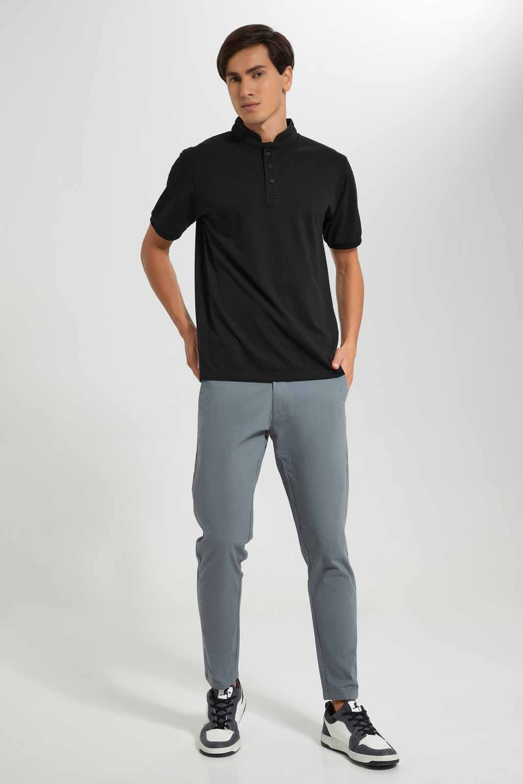 Redtag-Black-Standup-Collar-Polo-Shirt-Category:Polo-T-Shirts,-Colour:Black,-Deals:New-In,-Filter:Men's-Clothing,-Men-Polo-T-Shirts,-New-In-Men-APL,-Non-Sale,-Section:Men,-TBL,-W22A-Men's-