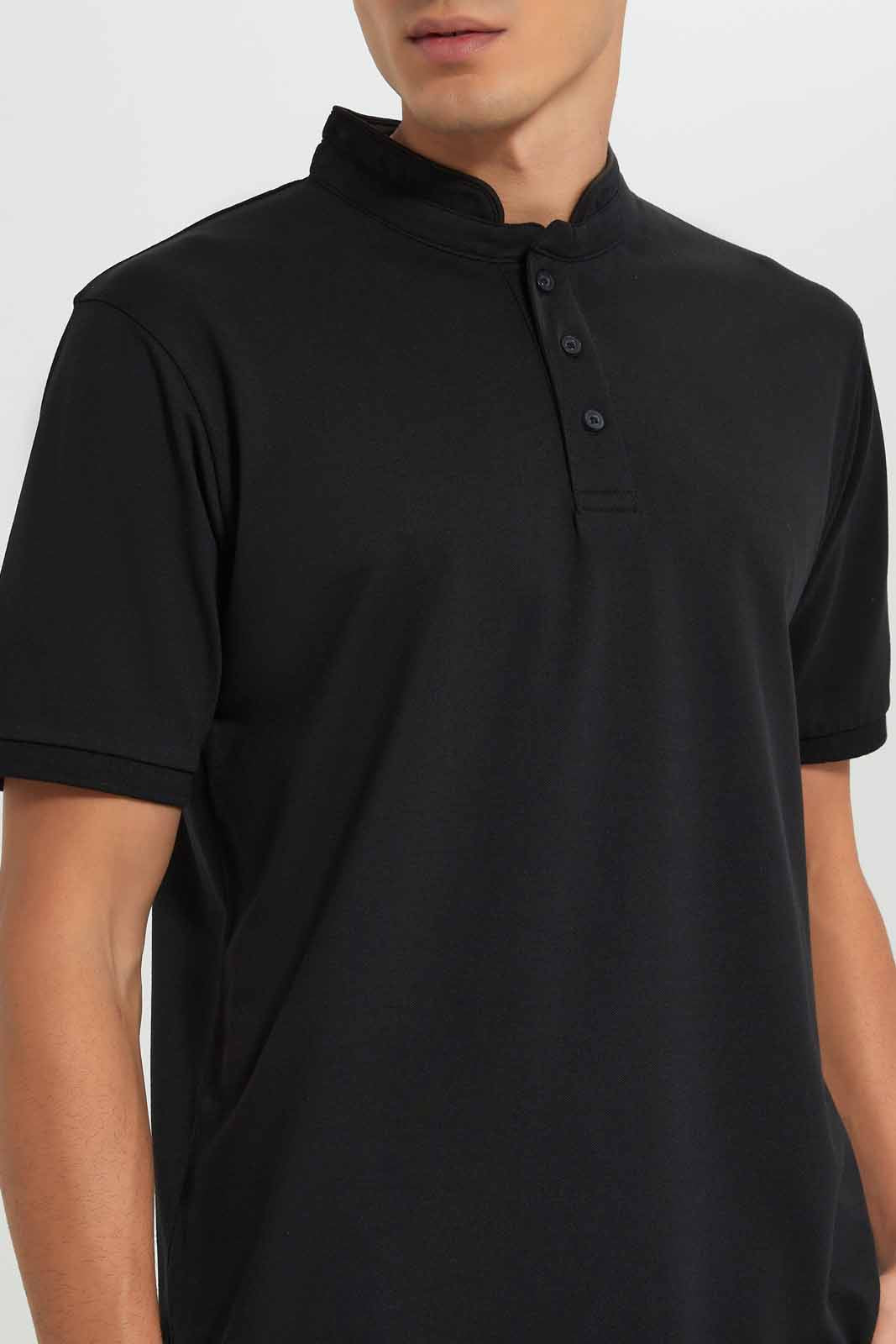 Redtag-Black-Standup-Collar-Polo-Shirt-Category:Polo-T-Shirts,-Colour:Black,-Deals:New-In,-Filter:Men's-Clothing,-Men-Polo-T-Shirts,-New-In-Men-APL,-Non-Sale,-Section:Men,-TBL,-W22A-Men's-