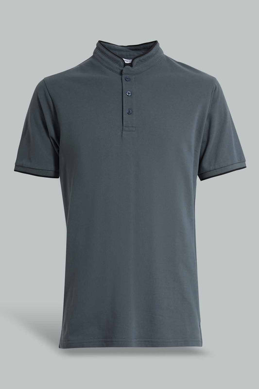 Redtag-Slate-Gray-Standup-Collar-Polo-Shirt-Category:Polo-T-Shirts,-Colour:Charcoal,-Deals:New-In,-Filter:Men's-Clothing,-Men-Polo-T-Shirts,-New-In-Men-APL,-Non-Sale,-Section:Men,-TBL,-W22A-Men's-