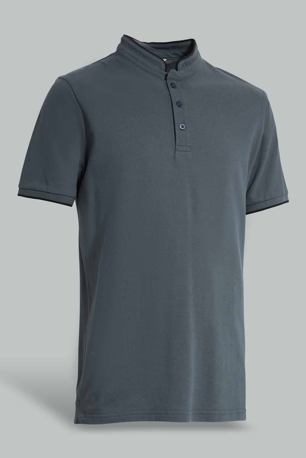 Redtag-Slate-Gray-Standup-Collar-Polo-Shirt-Category:Polo-T-Shirts,-Colour:Charcoal,-Deals:New-In,-Filter:Men's-Clothing,-Men-Polo-T-Shirts,-New-In-Men-APL,-Non-Sale,-Section:Men,-TBL,-W22A-Men's-
