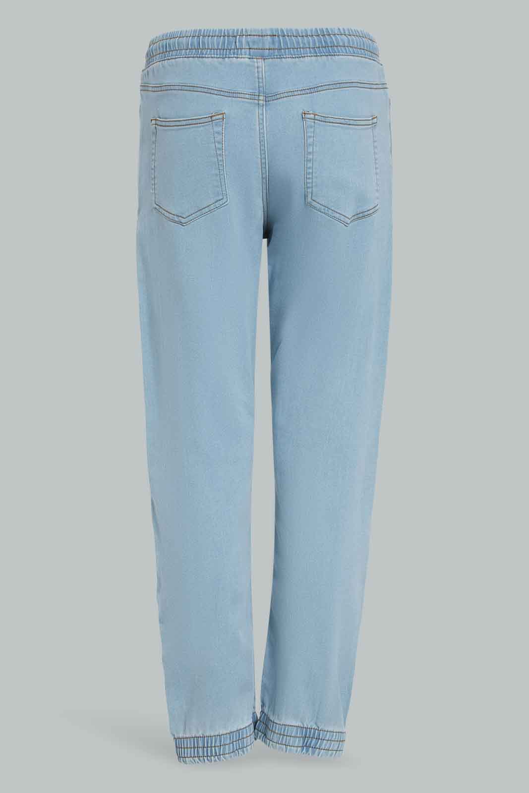 Redtag-Light-Wash-Knit-Denim-Jogger-Category:Jeans,-Colour:Light-Wash,-Deals:New-In,-Filter:Women's-Clothing,-FIT-WALL-(FTW),-New-In-Women-APL,-Non-Sale,-Section:Women,-W22A,-Women-Jeans-Women's-
