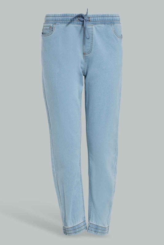 Redtag-Light-Wash-Knit-Denim-Jogger-Category:Jeans,-Colour:Light-Wash,-Deals:New-In,-Filter:Women's-Clothing,-FIT-WALL-(FTW),-New-In-Women-APL,-Non-Sale,-Section:Women,-W22A,-Women-Jeans-Women's-