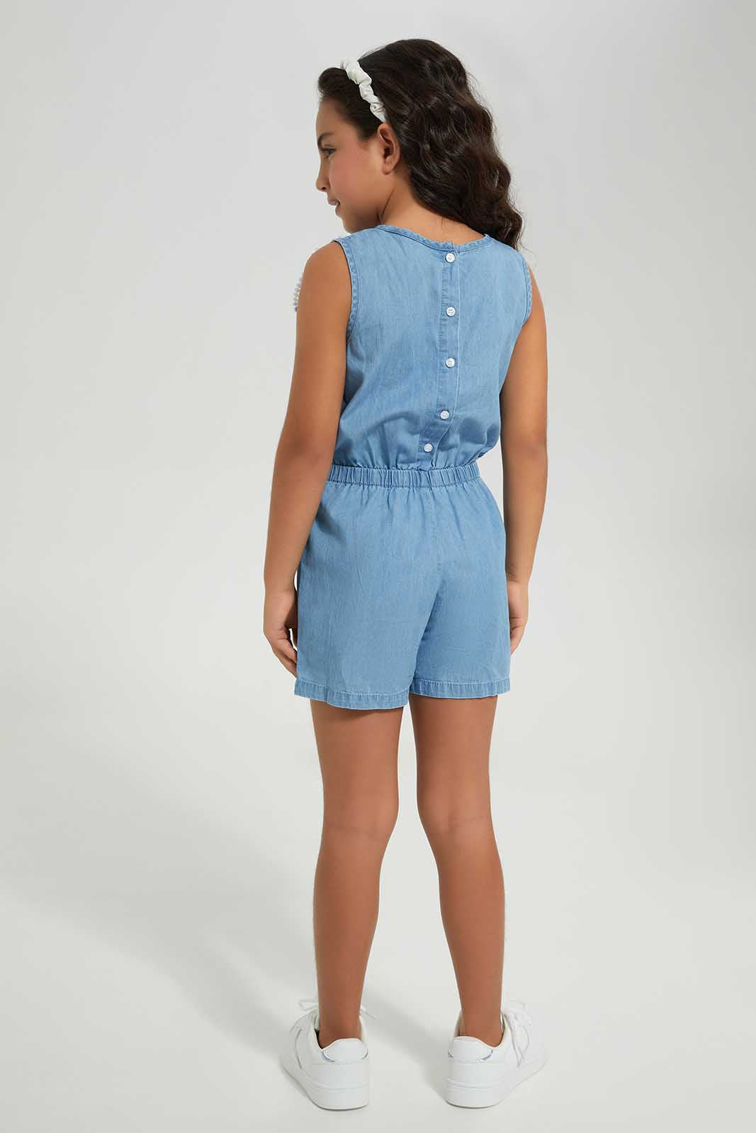 Redtag-Blue-Denim-Jumpsuit-With-Lace-Category:Jumpsuits,-Colour:Blue,-Deals:2-For-90,-Deals:New-In,-Filter:Girls-(2-to-8-Yrs),-GIR-Jumpsuits,-New-In-GIR-APL,-Section:Girls-(0-to-14Yrs),-W22A-Girls-2 to 8 Years