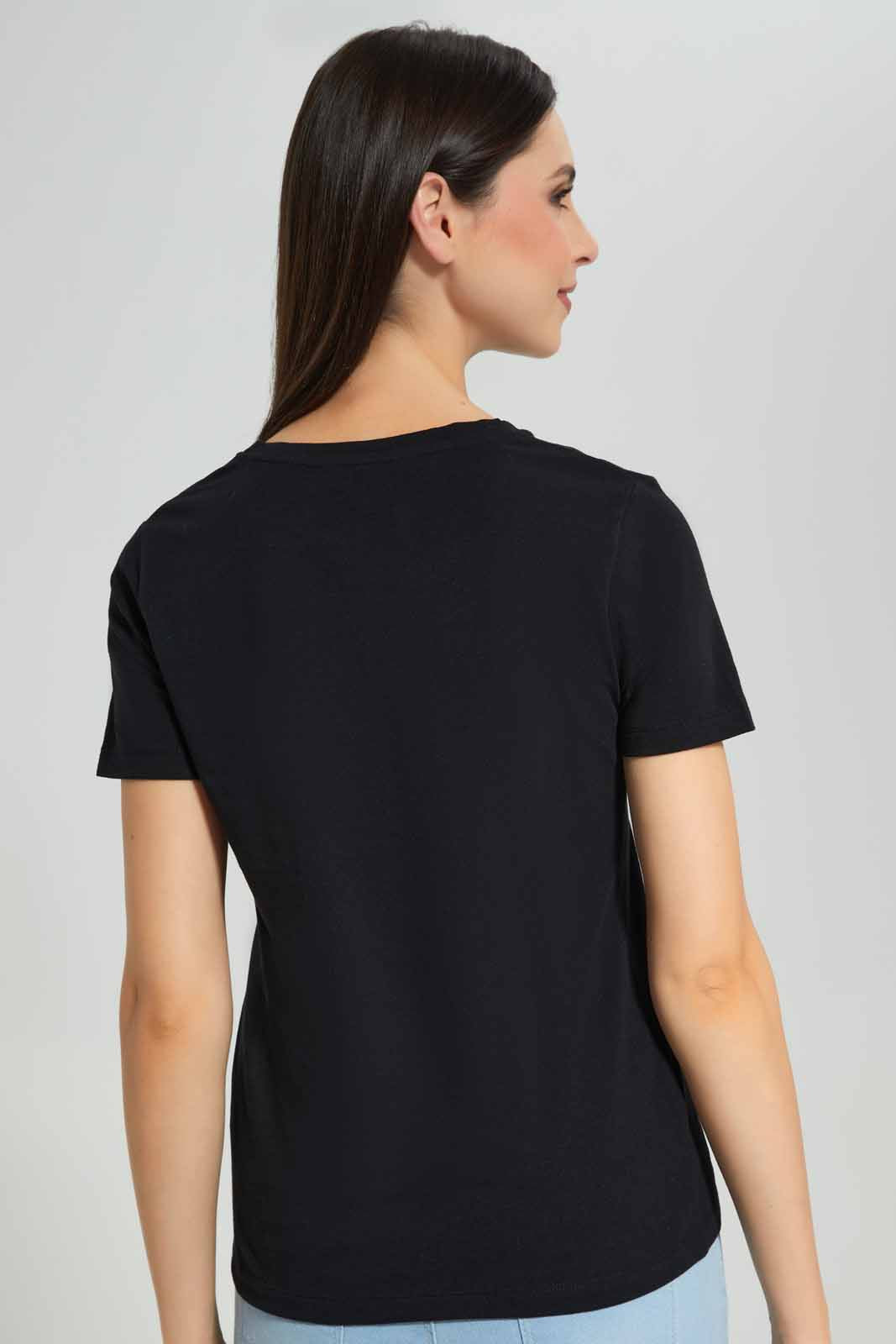Redtag-Black-Short-Sleeve-V-Neck-T-Shirt-Category:T-Shirts,-Colour:Black,-Deals:New-In,-Filter:Women's-Clothing,-New-In-Women-APL,-Non-Sale,-Section:Women,-TBL,-W22A,-Women-T-Shirts-Women's-