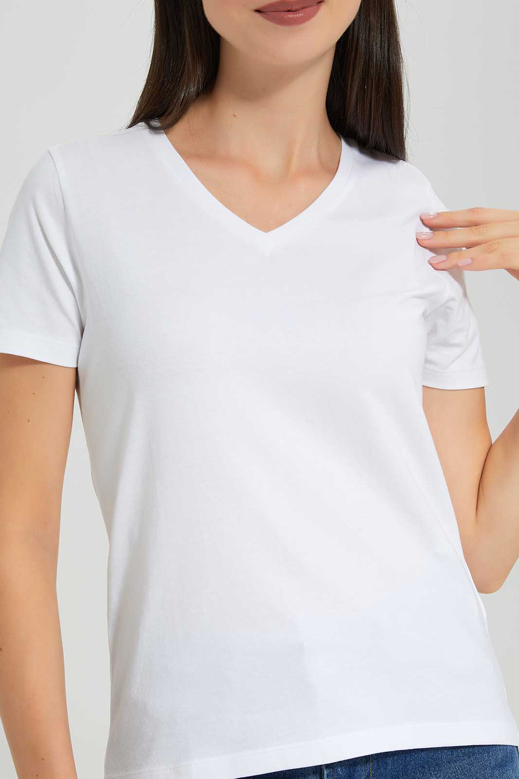 Redtag-White-Short-Sleeve-V-Neck-T-Shirt-Category:T-Shirts,-Colour:White,-Deals:New-In,-Filter:Women's-Clothing,-New-In-Women-APL,-Non-Sale,-Section:Women,-TBL,-W22A,-Women-T-Shirts-Women's-