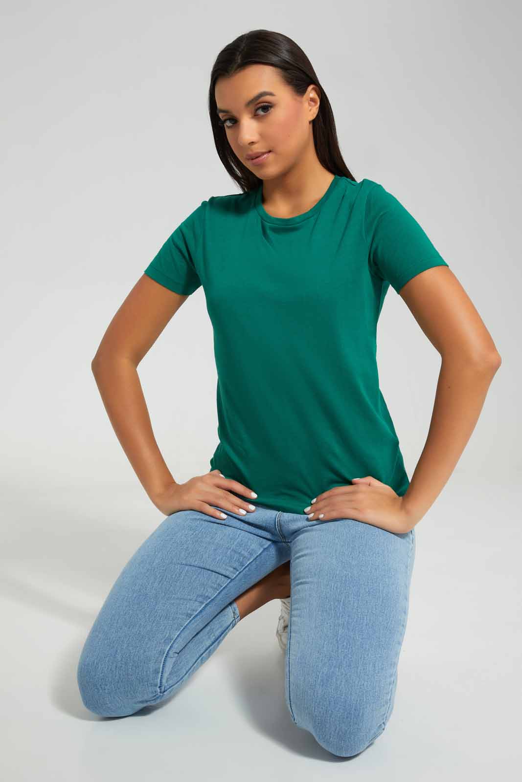 Redtag-Green-Short-Sleeve-Crew-Neck-T-Shirt-Category:T-Shirts,-Colour:Green,-Deals:New-In,-Filter:Women's-Clothing,-New-In-Women-APL,-Non-Sale,-Section:Women,-TBL,-W22A,-Women-T-Shirts-Women's-