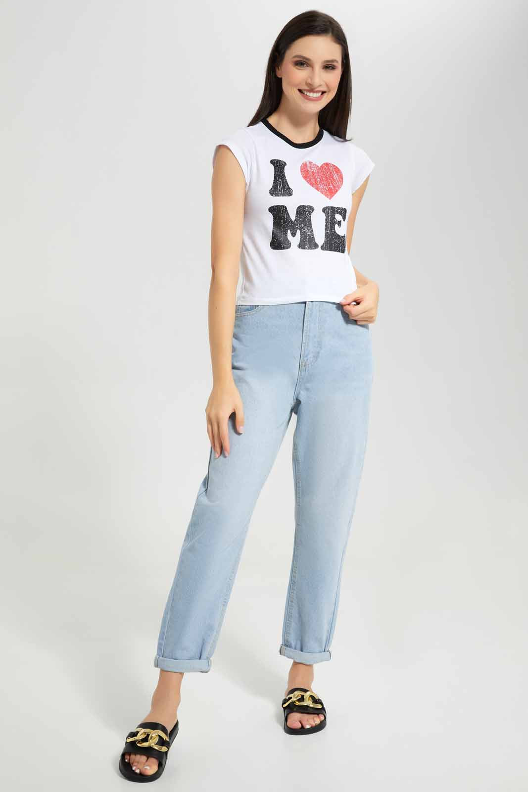 Redtag-White-Slogan-T-Shirt-Category:T-Shirts,-Colour:White,-Deals:New-In,-Filter:Women's-Clothing,-New-In-Women-APL,-Non-Sale,-Section:Women,-W22A,-Women-T-Shirts-Women's-
