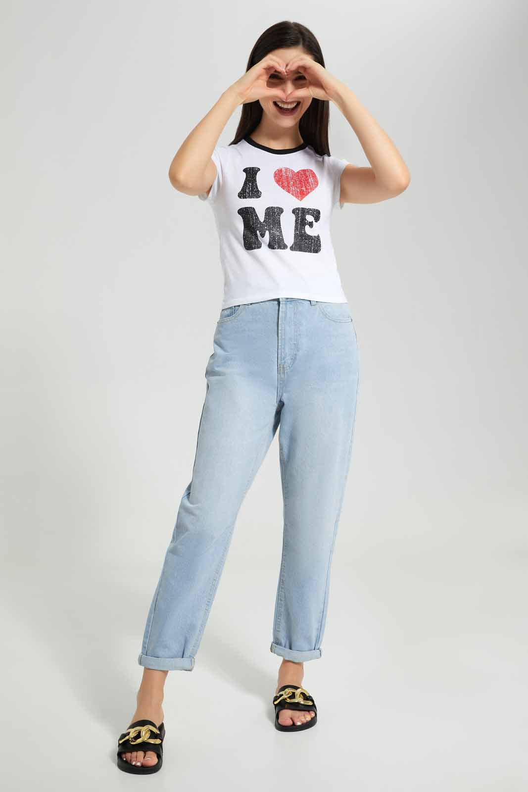 Redtag-White-Slogan-T-Shirt-Category:T-Shirts,-Colour:White,-Deals:New-In,-Filter:Women's-Clothing,-New-In-Women-APL,-Non-Sale,-Section:Women,-W22A,-Women-T-Shirts-Women's-