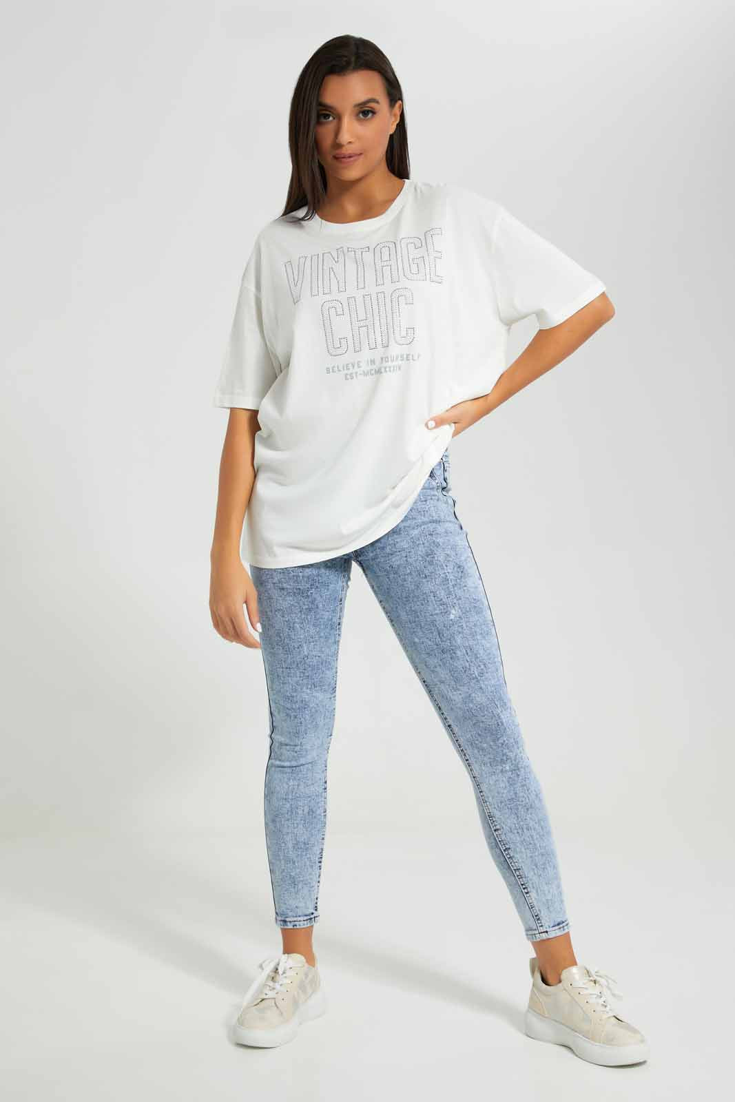Redtag-Ivory-Embellished-Acid-Wash-T-Shirt-Category:T-Shirts,-Colour:Ivory,-Deals:New-In,-Filter:Women's-Clothing,-New-In-Women-APL,-Non-Sale,-Section:Women,-W22A,-Women-T-Shirts-Women's-