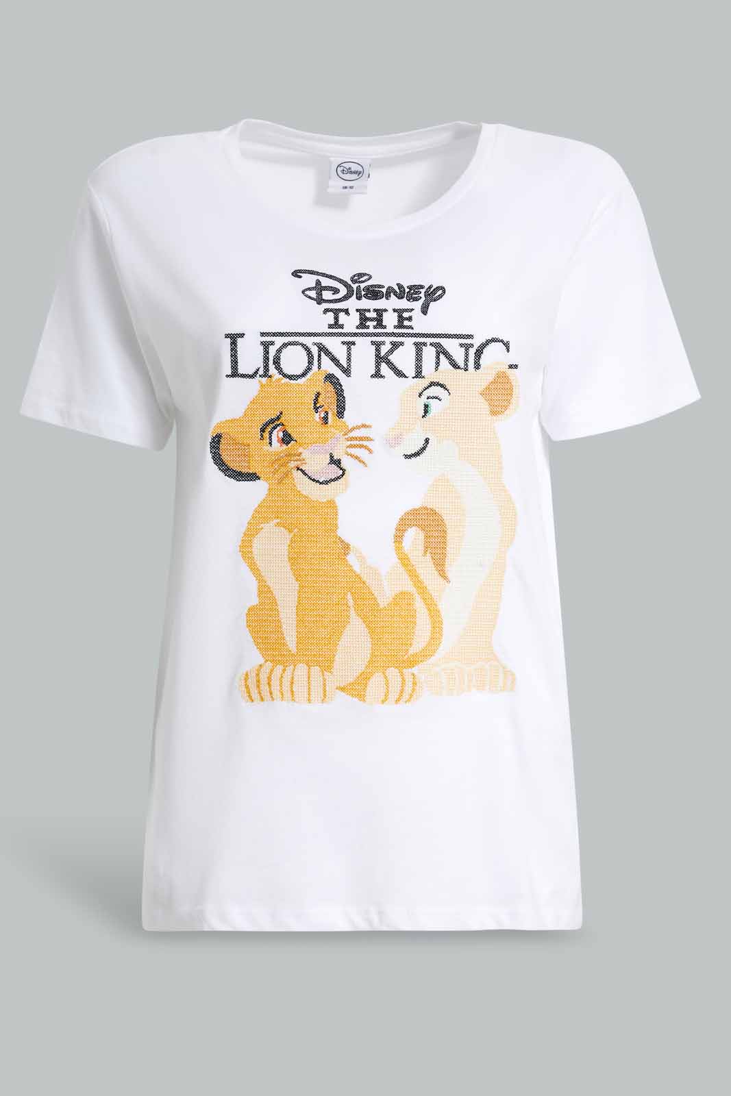 Redtag-White-Lion-King-Oversize-Embroidered-T-Shirt-Category:T-Shirts,-Colour:White,-Deals:New-In,-Filter:Women's-Clothing,-New-In-Women-APL,-Non-Sale,-Section:Women,-W22O,-Women-T-Shirts-Women's-