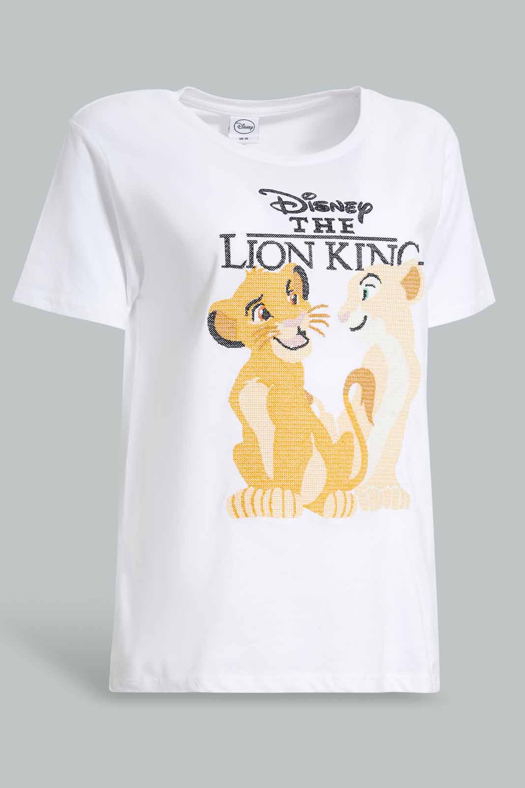 Redtag-White-Lion-King-Oversize-Embroidered-T-Shirt-Category:T-Shirts,-Colour:White,-Deals:New-In,-Filter:Women's-Clothing,-New-In-Women-APL,-Non-Sale,-Section:Women,-W22O,-Women-T-Shirts-Women's-