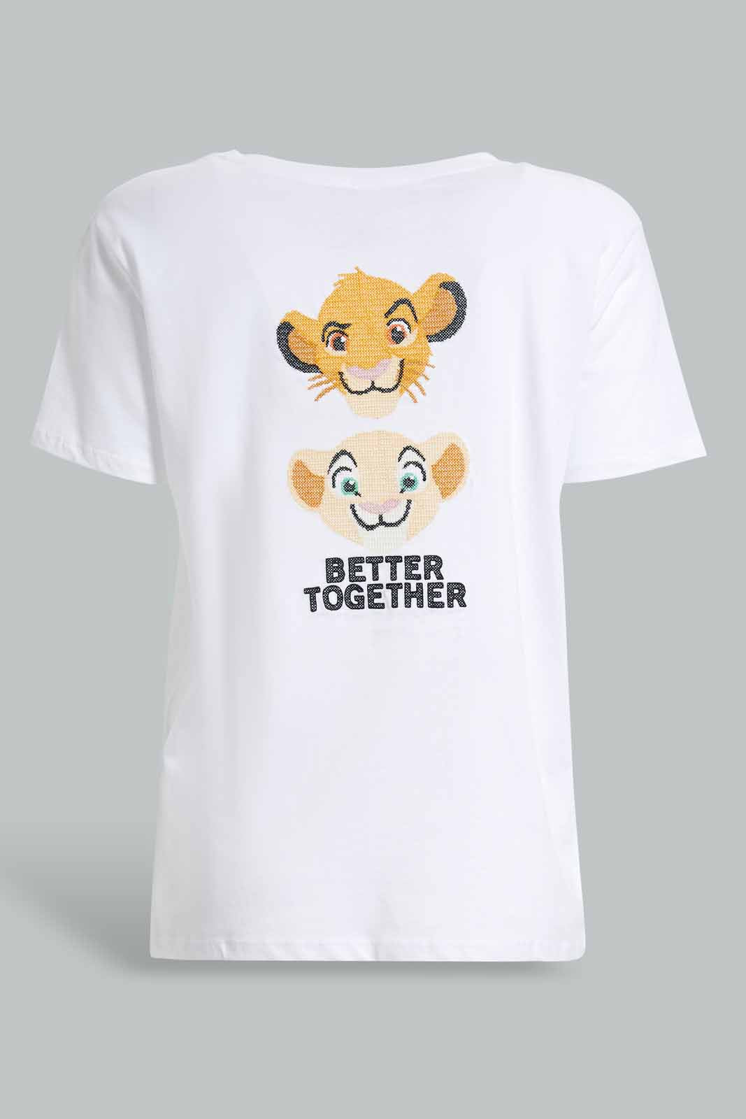 Redtag-White-Lion-King-Oversize-Embroidered-T-Shirt-Category:T-Shirts,-Colour:White,-Deals:New-In,-Filter:Women's-Clothing,-New-In-Women-APL,-Non-Sale,-Section:Women,-W22O,-Women-T-Shirts-Women's-