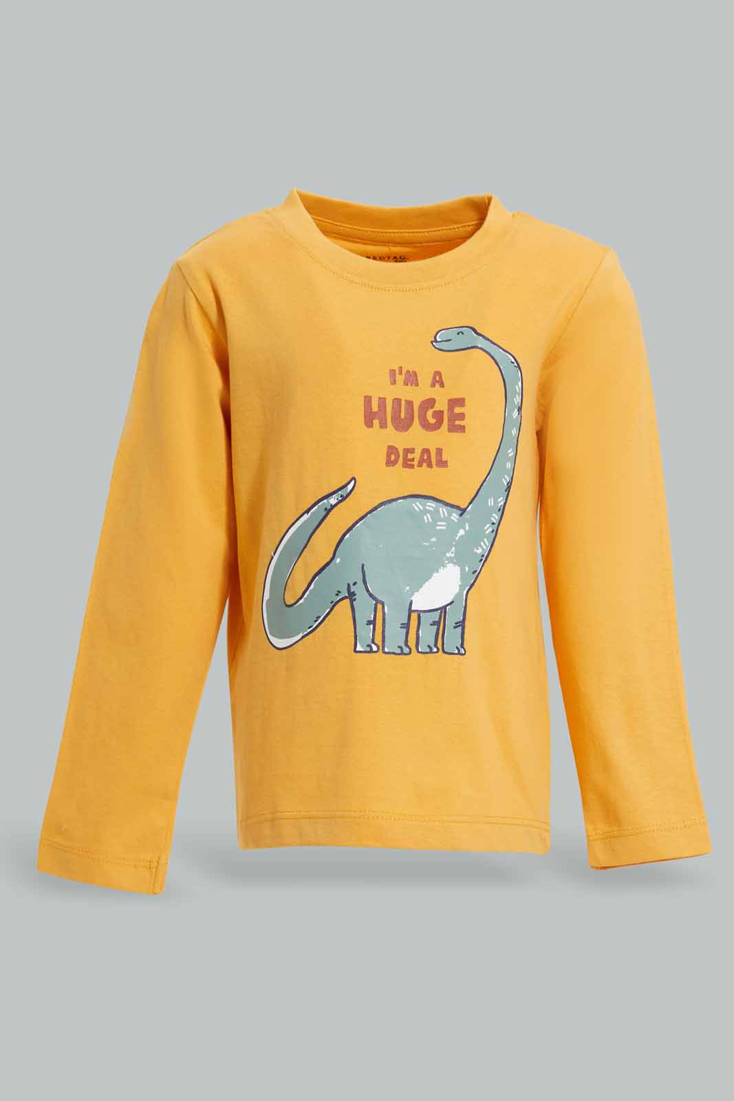 Redtag-Mustard-Honey-Goldcamo-Dino-Ls-Tee-With-Pajama-Pj-SET-(2-Pack)-Category:Pyjama-Sets,-Colour:Mustard,-Deals:New-In,-Filter:Infant-Boys-(3-to-24-Mths),-INB-Pyjama-Sets,-New-In-INB-APL,-Non-Sale,-Section:Boys-(0-to-14Yrs),-W22A-Infant-Boys-3 to 24 Months