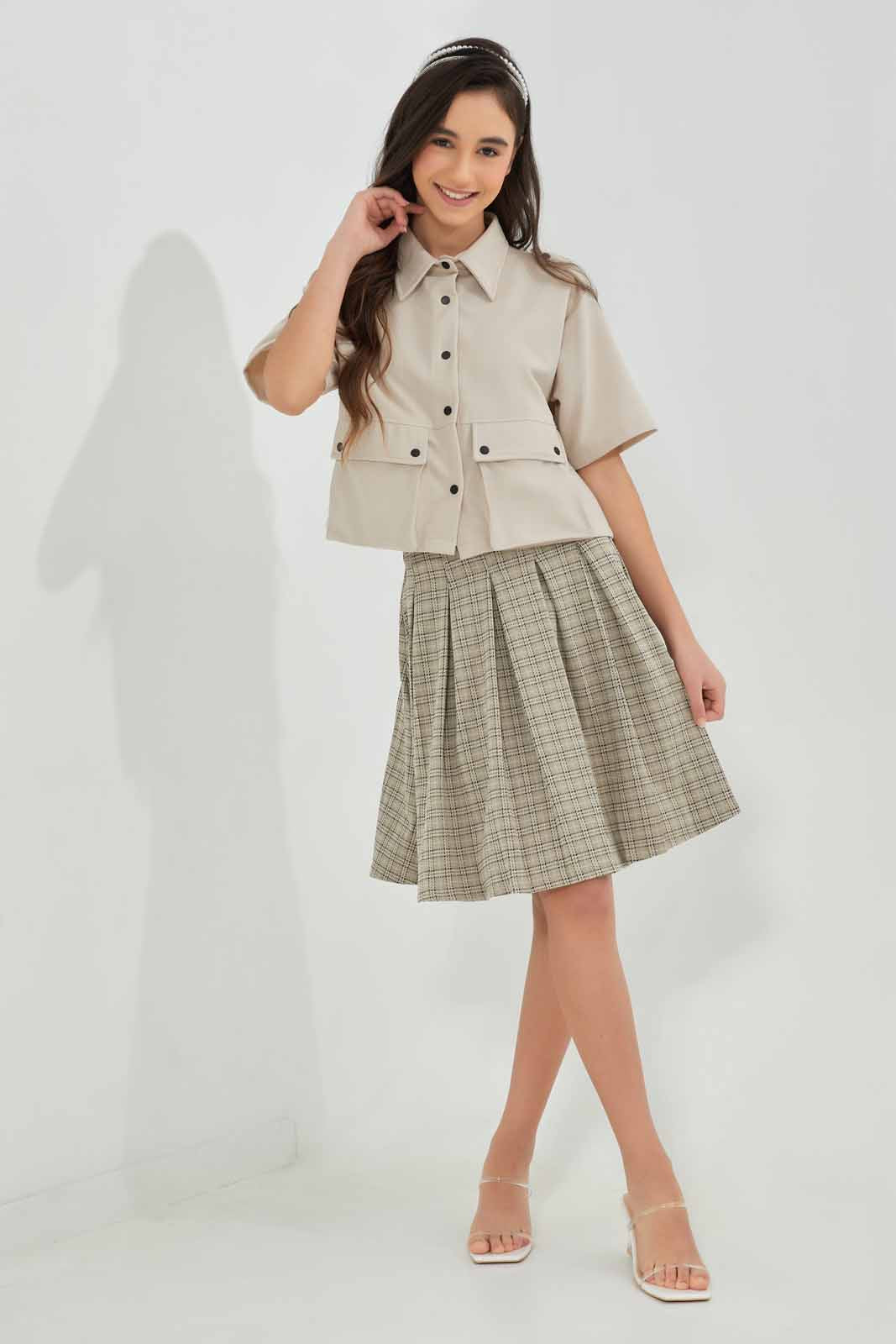 Redtag-Beige-Crop-Shirt-Category:Blouses,-Colour:Beige,-Deals:New-In,-Filter:Senior-Girls-(8-to-14-Yrs),-GSR-Blouses,-New-In-GSR-APL,-Non-Sale,-Section:Girls-(0-to-14Yrs),-W22A-Senior-Girls-9 to 14 Years