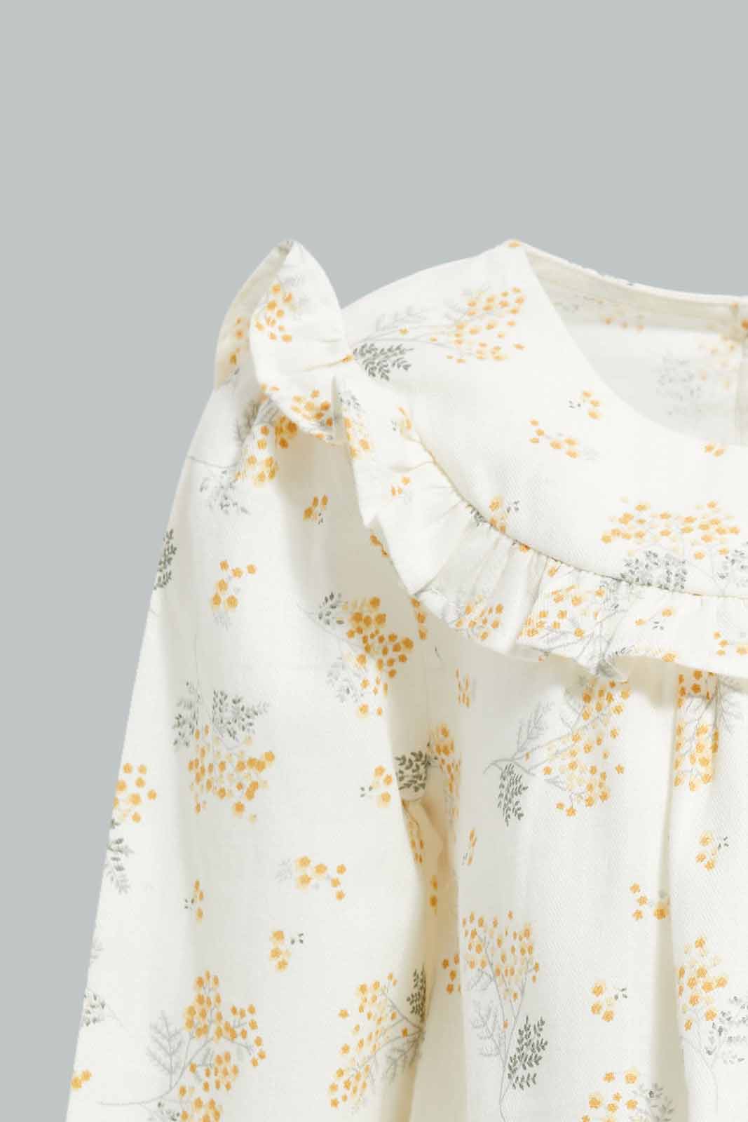 Redtag-White-Floral-AOP-Front-Frills-Category:Blouses,-Colour:Cream,-Deals:New-In,-Filter:Infant-Girls-(3-to-24-Mths),-ING-Blouses,-New-In-ING-APL,-Non-Sale,-Section:Girls-(0-to-14Yrs),-W22A-Infant-Girls-3 to 24 Months