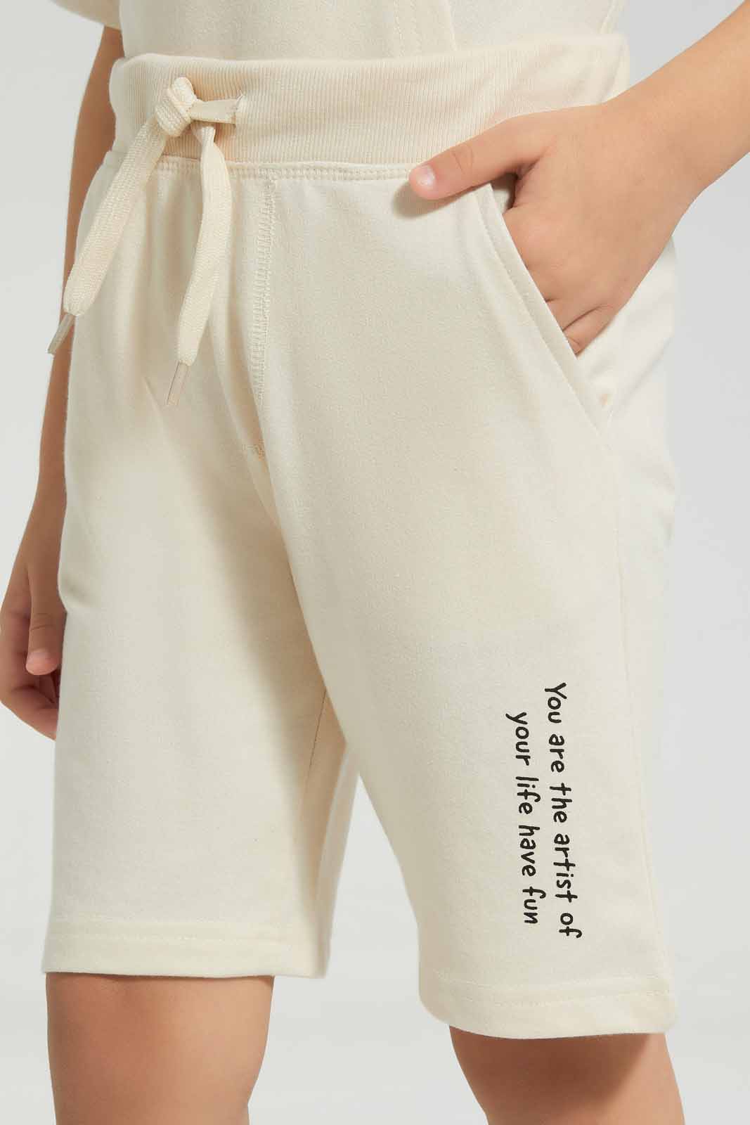 Redtag-Beige-Elasticated-Waist-Shorts-With-Print-BOY-Shorts,-Category:Shorts,-Colour:Beige,-Deals:New-In,-Filter:Boys-(2-to-8-Yrs),-New-In-BOY-APL,-Non-Sale,-Section:Boys-(0-to-14Yrs),-W22A-Boys-2 to 8 Years