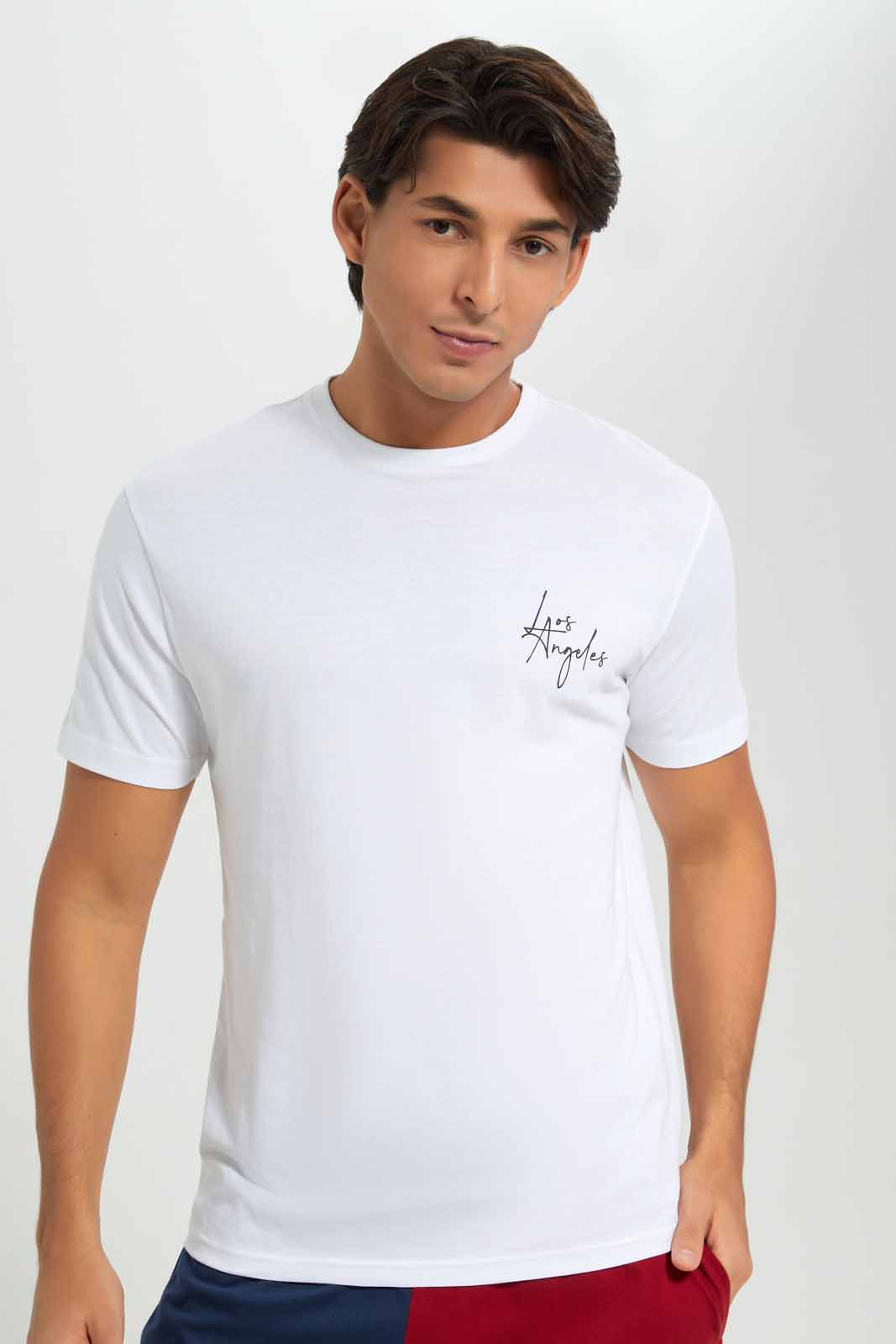 Redtag-White-T-Shirt-With-Red-&-Navy-Shorts-Pyjama-Set-Category:Pyjama-Sets,-Colour:White,-Deals:New-In,-Filter:Men's-Clothing,-Men-Pyjama-Sets,-New-In-Men-APL,-Non-Sale,-Section:Men,-W22A-Men's-