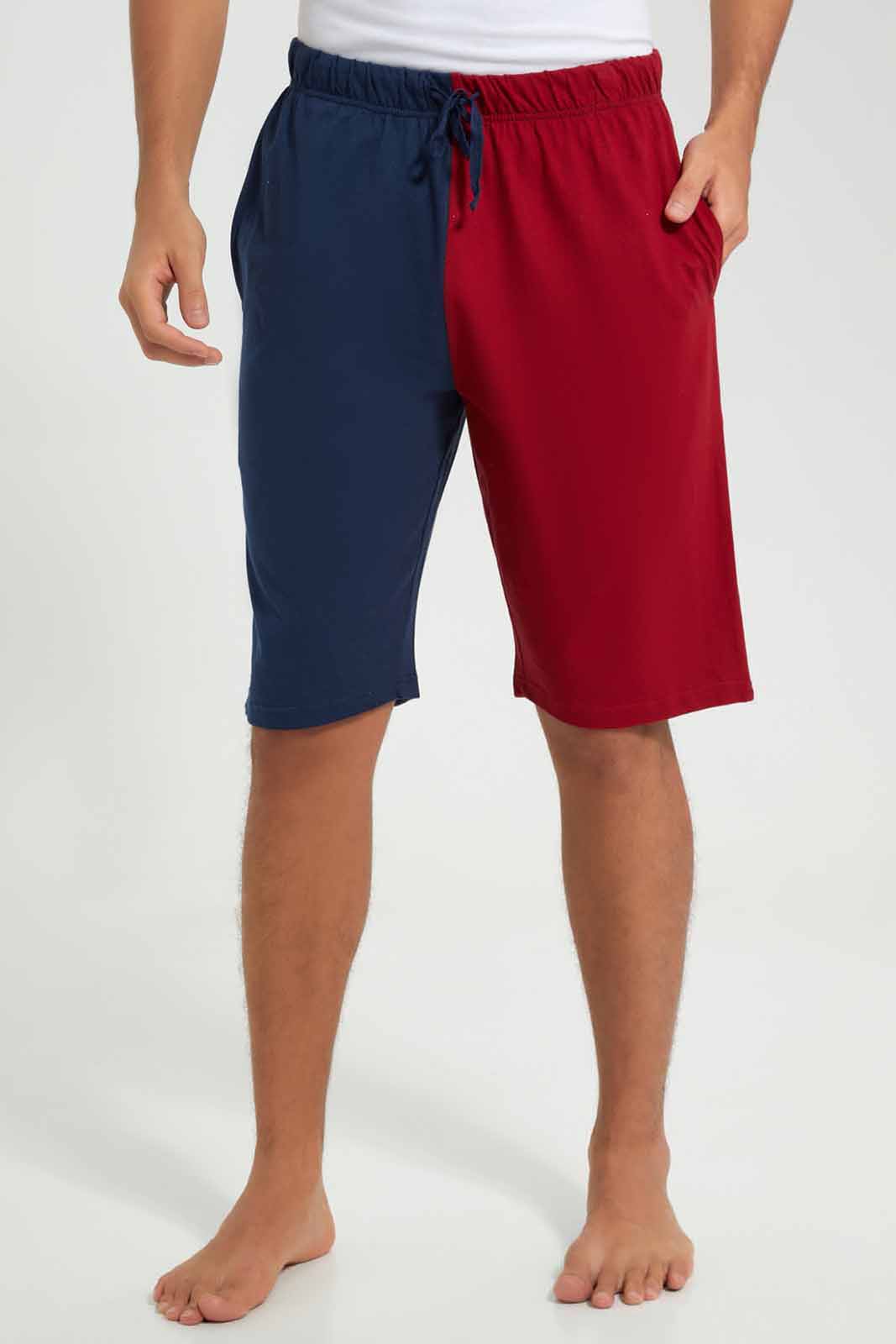 Redtag-White-T-Shirt-With-Red-&-Navy-Shorts-Pyjama-Set-Category:Pyjama-Sets,-Colour:White,-Deals:New-In,-Filter:Men's-Clothing,-Men-Pyjama-Sets,-New-In-Men-APL,-Non-Sale,-Section:Men,-W22A-Men's-