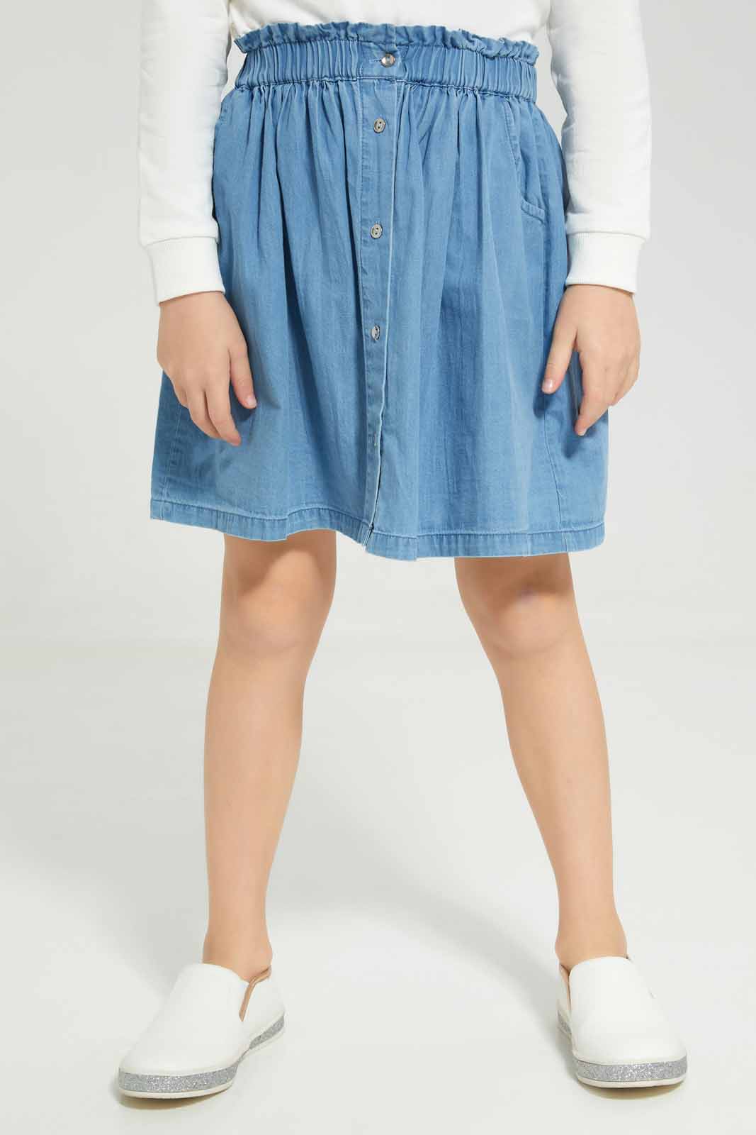 Redtag-Blue-Denim-Skrit-Category:Skirts,-Colour:Blue,-Deals:New-In,-Denim,-Filter:Girls-(2-to-8-Yrs),-GIR-Skirts,-New-In-GIR-APL,-Non-Sale,-Section:Girls-(0-to-14Yrs),-W22A-Girls-2 to 8 Years