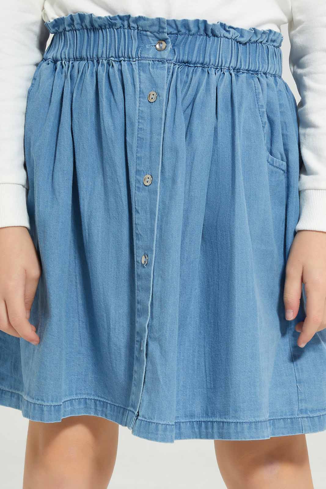 Redtag-Blue-Denim-Skrit-Category:Skirts,-Colour:Blue,-Deals:New-In,-Denim,-Filter:Girls-(2-to-8-Yrs),-GIR-Skirts,-New-In-GIR-APL,-Non-Sale,-Section:Girls-(0-to-14Yrs),-W22A-Girls-2 to 8 Years