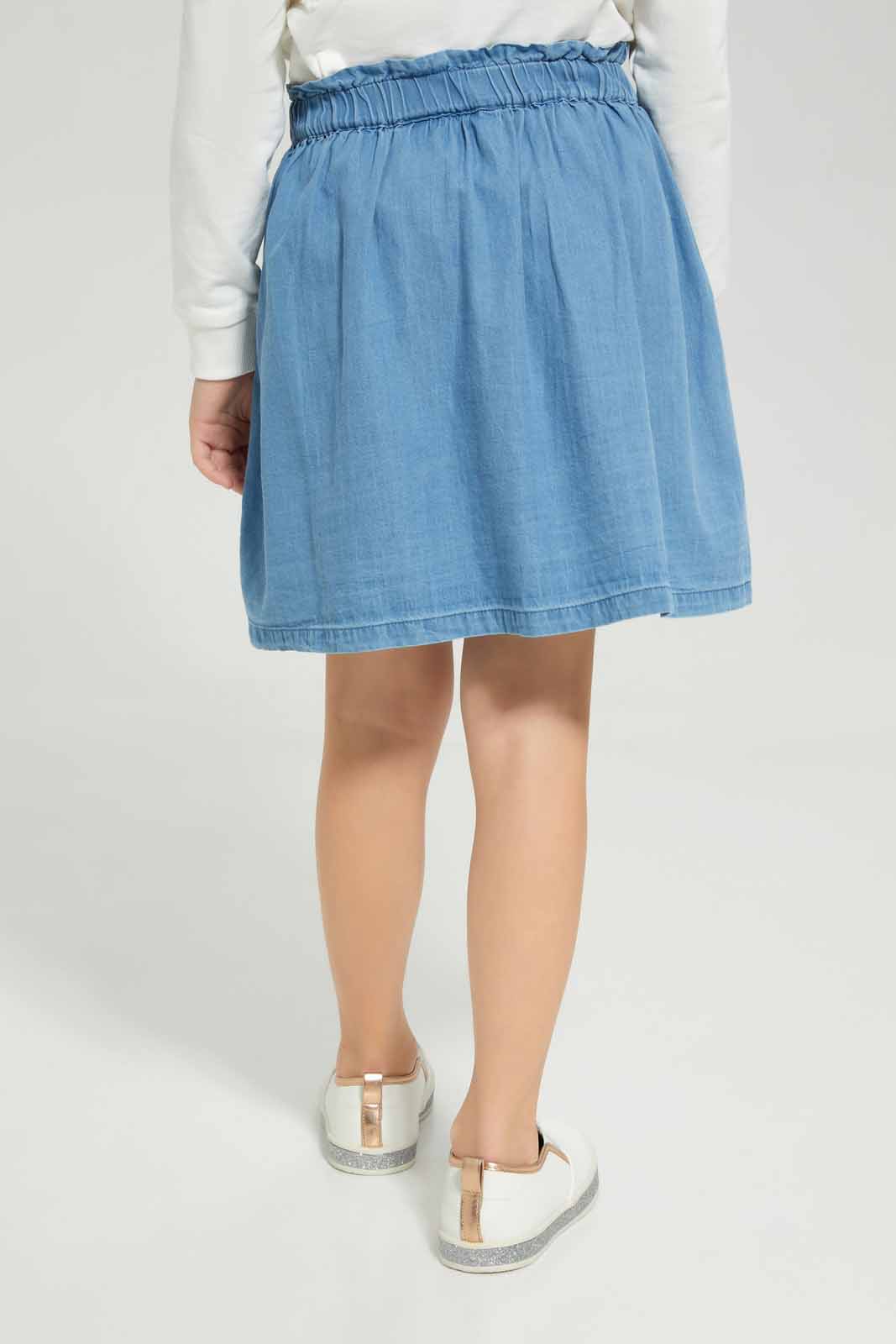 Redtag-Blue-Denim-Skrit-Category:Skirts,-Colour:Blue,-Deals:New-In,-Denim,-Filter:Girls-(2-to-8-Yrs),-GIR-Skirts,-New-In-GIR-APL,-Non-Sale,-Section:Girls-(0-to-14Yrs),-W22A-Girls-2 to 8 Years