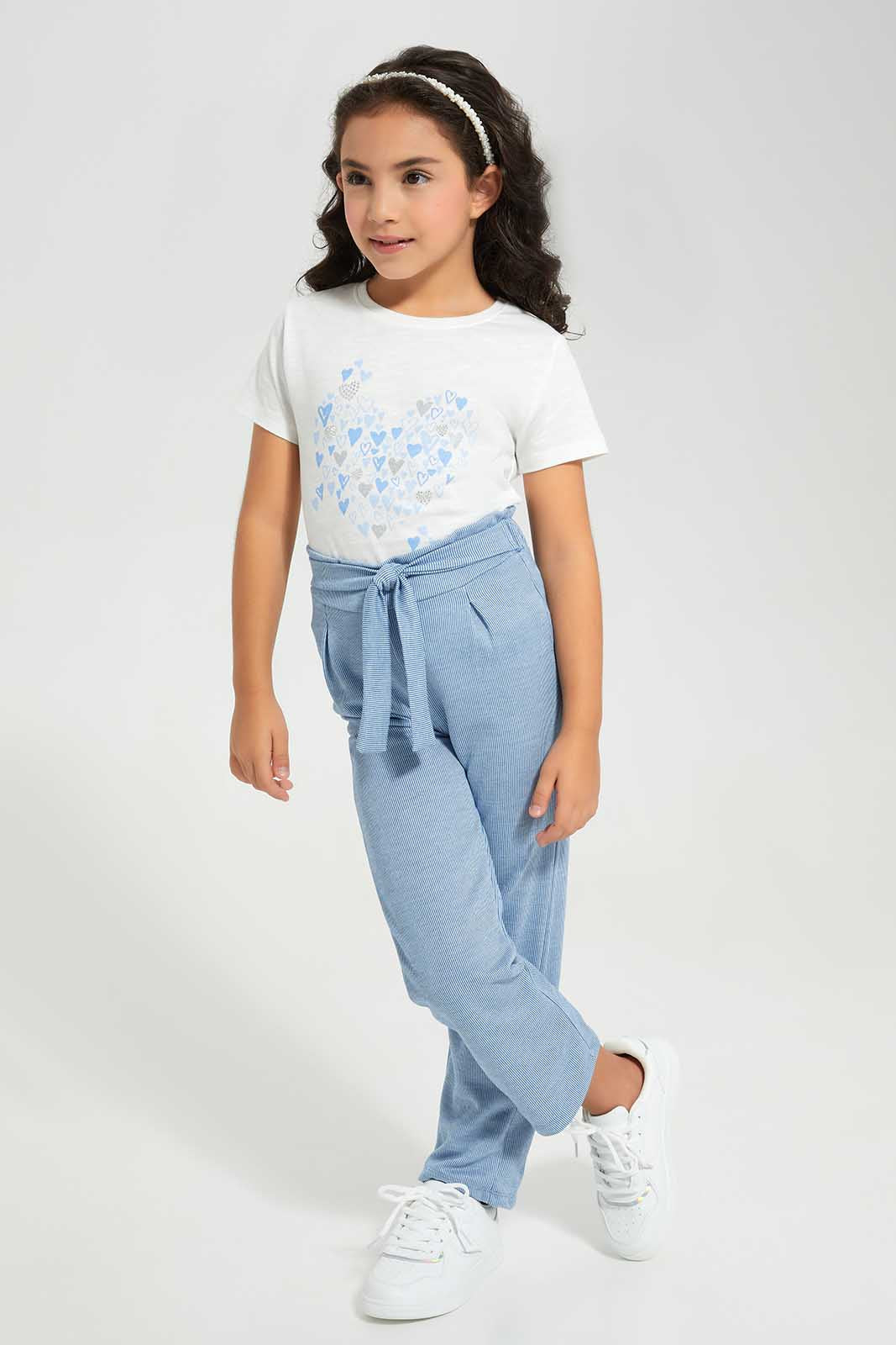 Redtag-Navy-Melange-Trouser-with-Belt-Category:Trousers,-Colour:Navy,-Deals:New-In,-Filter:Girls-(2-to-8-Yrs),-GIR-Trousers,-New-In-GIR-APL,-Non-Sale,-Section:Girls-(0-to-14Yrs),-W22A-Girls-2 to 8 Years