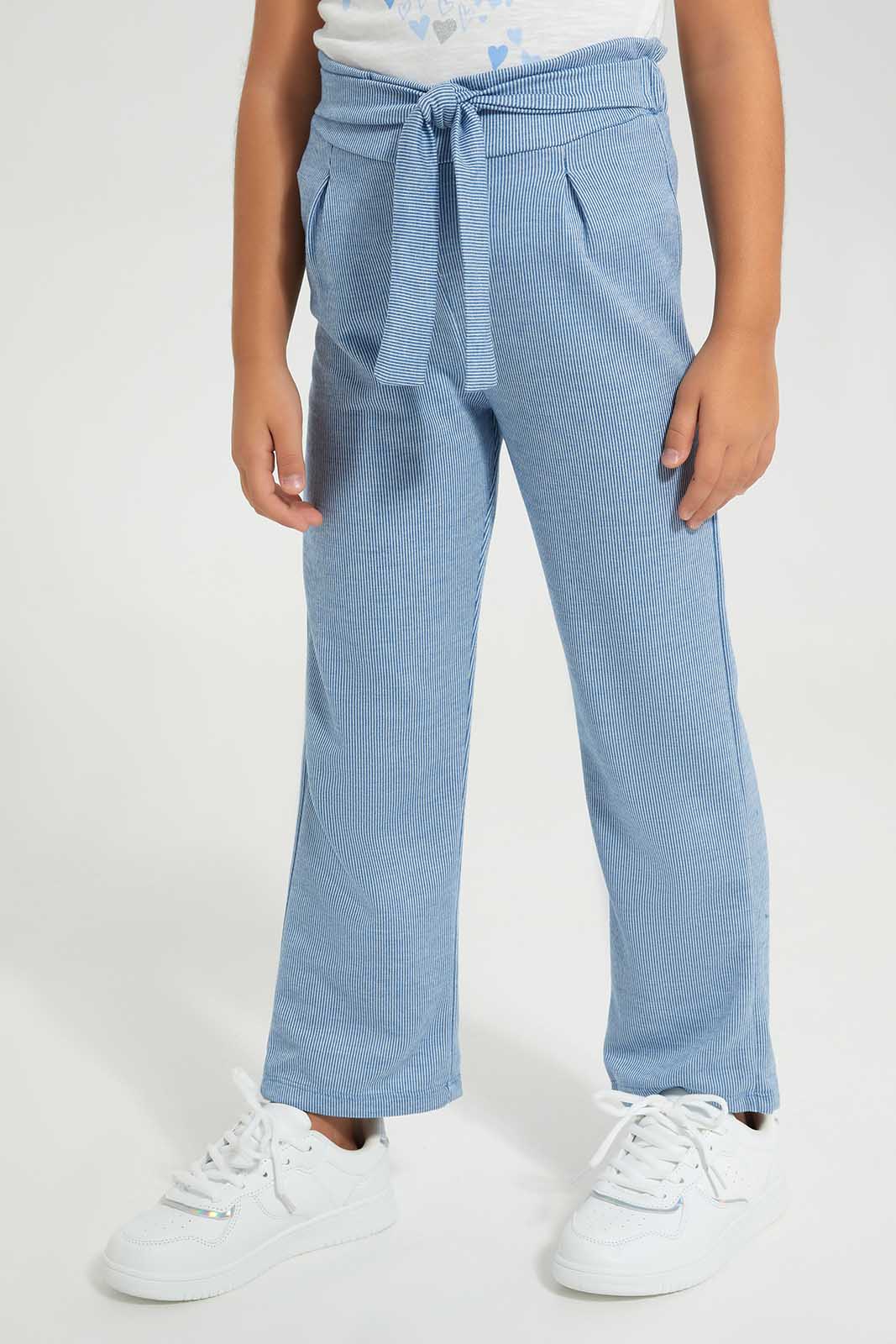 Redtag-Navy-Melange-Trouser-with-Belt-Category:Trousers,-Colour:Navy,-Deals:New-In,-Filter:Girls-(2-to-8-Yrs),-GIR-Trousers,-New-In-GIR-APL,-Non-Sale,-Section:Girls-(0-to-14Yrs),-W22A-Girls-2 to 8 Years
