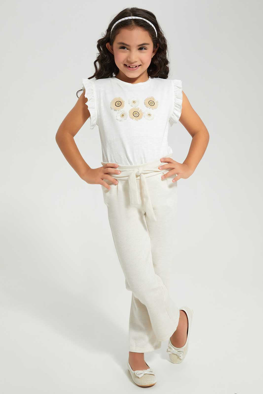 Redtag-Beige-Melange-Trouser-with-Beilt-Category:Trousers,-Colour:Beige,-Deals:New-In,-Filter:Girls-(2-to-8-Yrs),-GIR-Trousers,-New-In-GIR-APL,-Non-Sale,-Section:Girls-(0-to-14Yrs),-W22A-Girls-2 to 8 Years