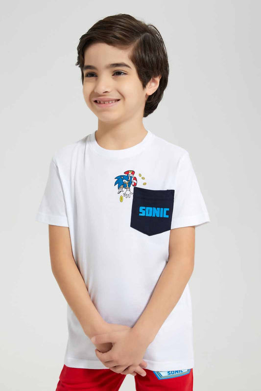 Redtag-White-Sonic-Pocket-Graphic-Short-Sleeve-T-Shirt-BOY-T-Shirts,-Category:T-Shirts,-Colour:White,-Deals:New-In,-Filter:Boys-(2-to-8-Yrs),-New-In-BOY-APL,-Non-Sale,-Section:Boys-(0-to-14Yrs),-TBL,-W22A-Boys-2 to 8 Years