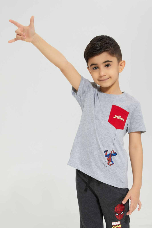 Redtag-Grey-Spiderman-Pocket-Graphic-Short-Sleeve-T-Shirt-BOY-T-Shirts,-Category:T-Shirts,-CHR,-Colour:Grey,-Deals:New-In,-Filter:Boys-(2-to-8-Yrs),-New-In-BOY-APL,-Non-Sale,-Section:Boys-(0-to-14Yrs),-TBL,-W22A-Boys-2 to 8 Years
