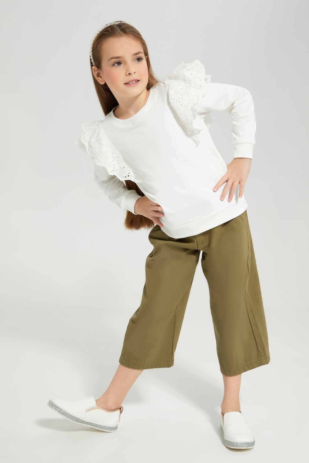 Redtag-Olive-Twill-Trouser-with-Belt-Category:Trousers,-Colour:Olive,-Deals:New-In,-Filter:Girls-(2-to-8-Yrs),-GIR-Trousers,-New-In-GIR-APL,-Non-Sale,-Section:Girls-(0-to-14Yrs),-W22A-Girls-2 to 8 Years