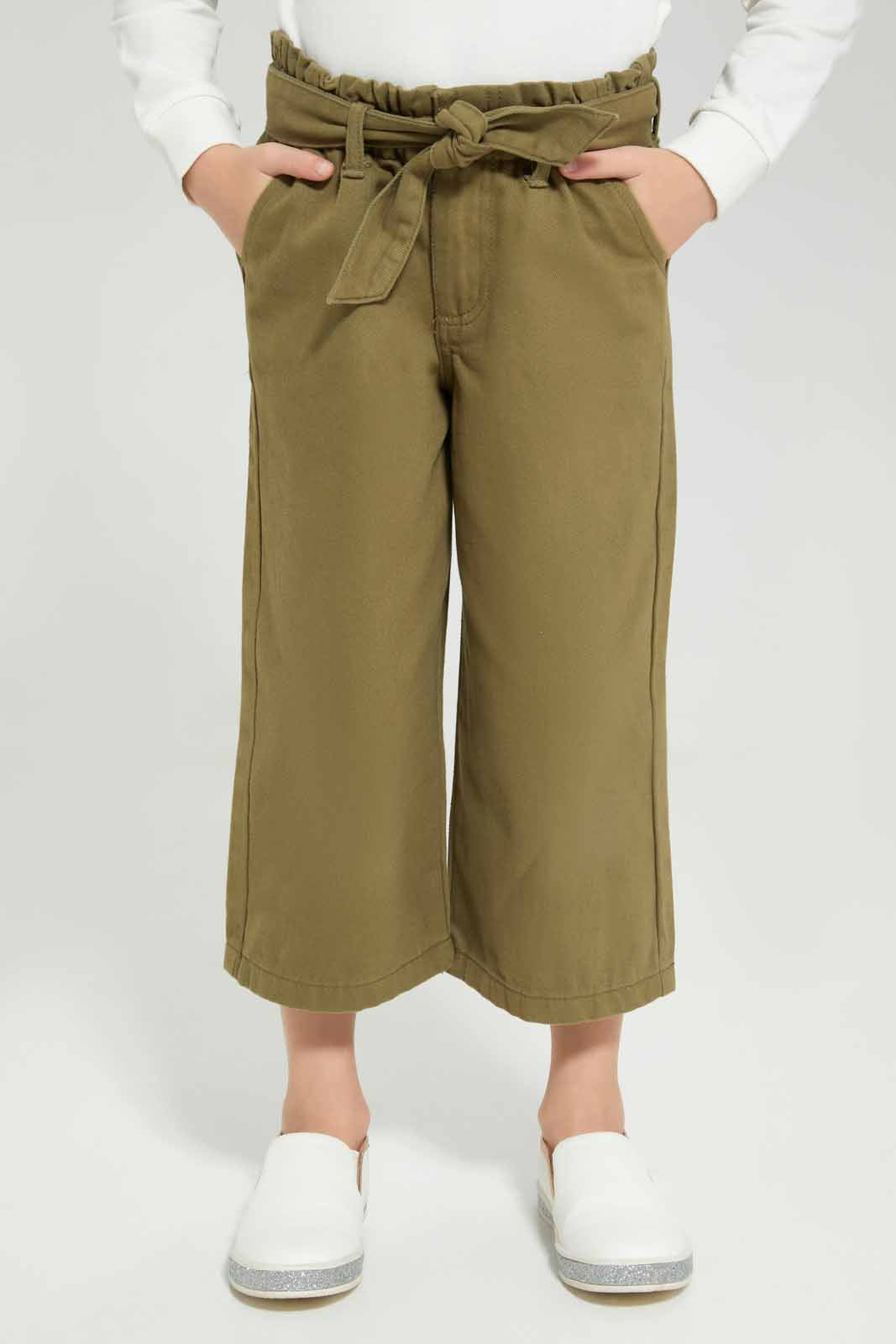 Redtag-Olive-Twill-Trouser-with-Belt-Category:Trousers,-Colour:Olive,-Deals:New-In,-Filter:Girls-(2-to-8-Yrs),-GIR-Trousers,-New-In-GIR-APL,-Non-Sale,-Section:Girls-(0-to-14Yrs),-W22A-Girls-2 to 8 Years