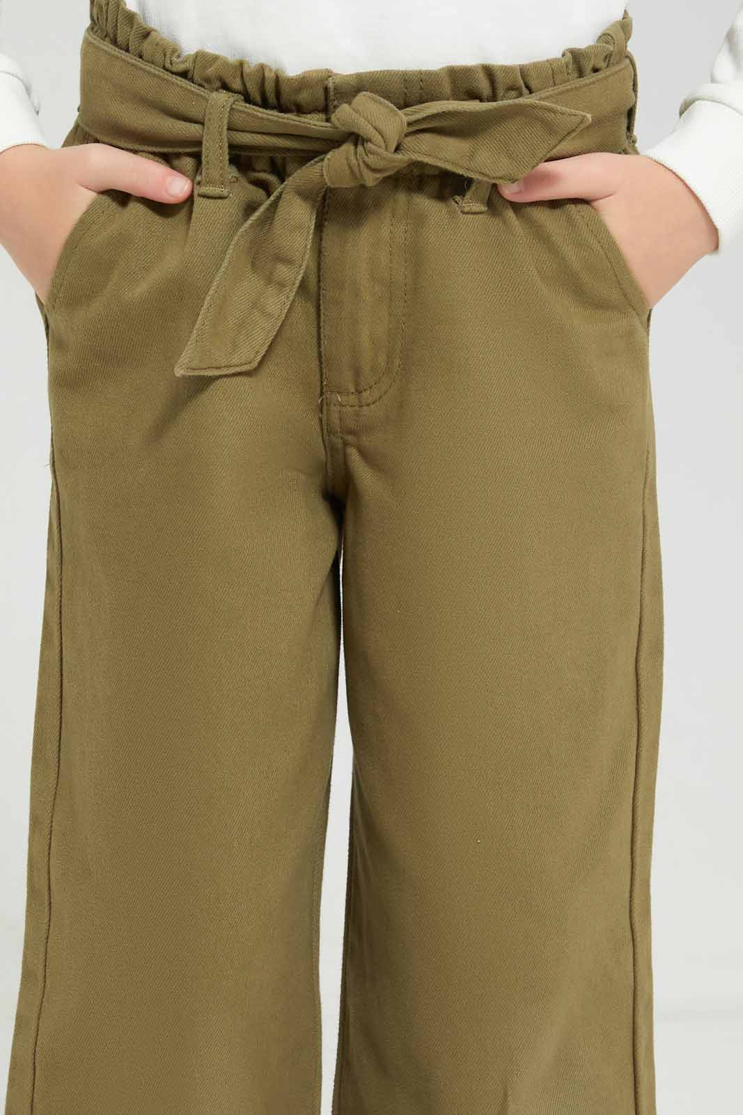 Redtag-Olive-Twill-Trouser-with-Belt-Category:Trousers,-Colour:Olive,-Deals:New-In,-Filter:Girls-(2-to-8-Yrs),-GIR-Trousers,-New-In-GIR-APL,-Non-Sale,-Section:Girls-(0-to-14Yrs),-W22A-Girls-2 to 8 Years