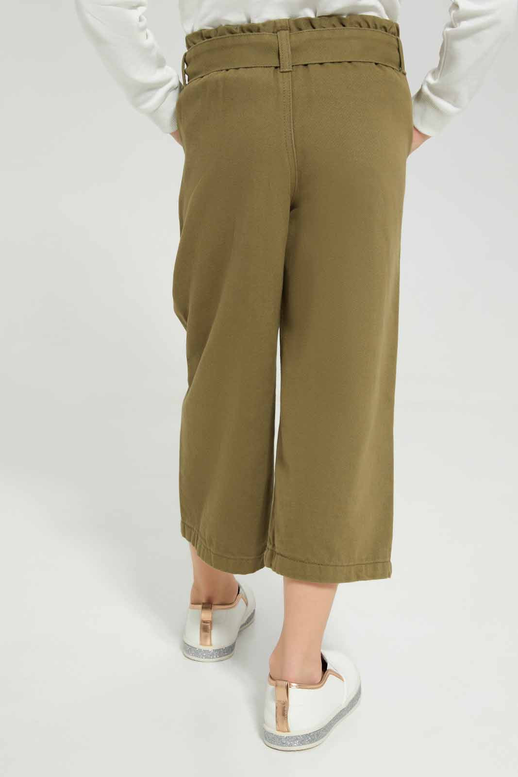 Redtag-Olive-Twill-Trouser-with-Belt-Category:Trousers,-Colour:Olive,-Deals:New-In,-Filter:Girls-(2-to-8-Yrs),-GIR-Trousers,-New-In-GIR-APL,-Non-Sale,-Section:Girls-(0-to-14Yrs),-W22A-Girls-2 to 8 Years