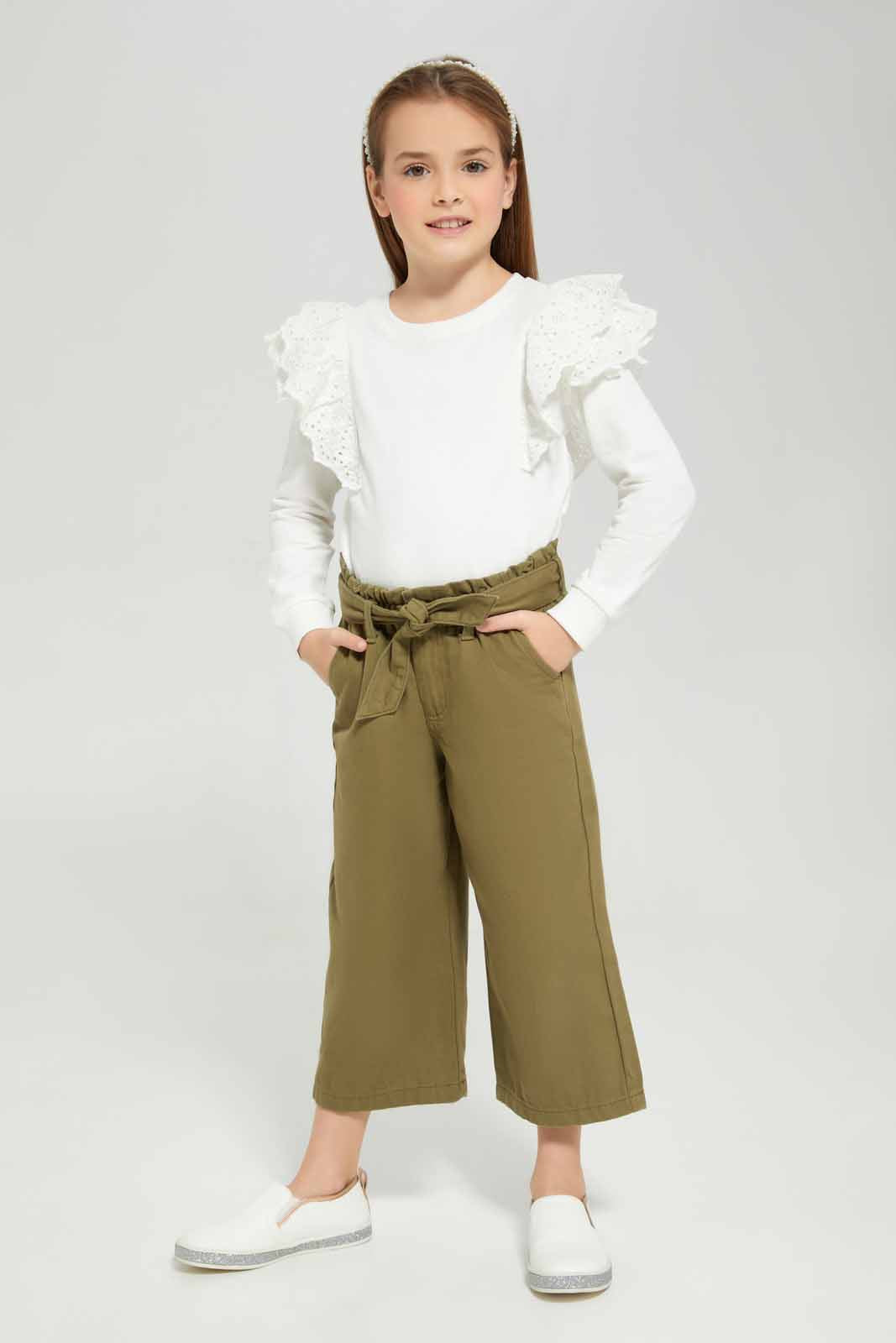 Redtag-Olive-Twill-Trouser-with-Belt-Category:Trousers,-Colour:Olive,-Deals:New-In,-Filter:Girls-(2-to-8-Yrs),-GIR-Trousers,-New-In-GIR-APL,-Non-Sale,-Section:Girls-(0-to-14Yrs),-W22A-Girls-2 to 8 Years