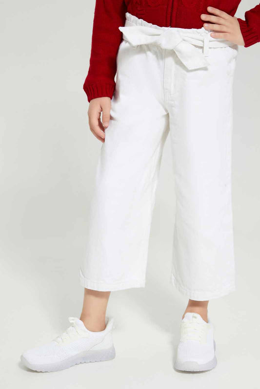 Girls White Belted Twill Trouser